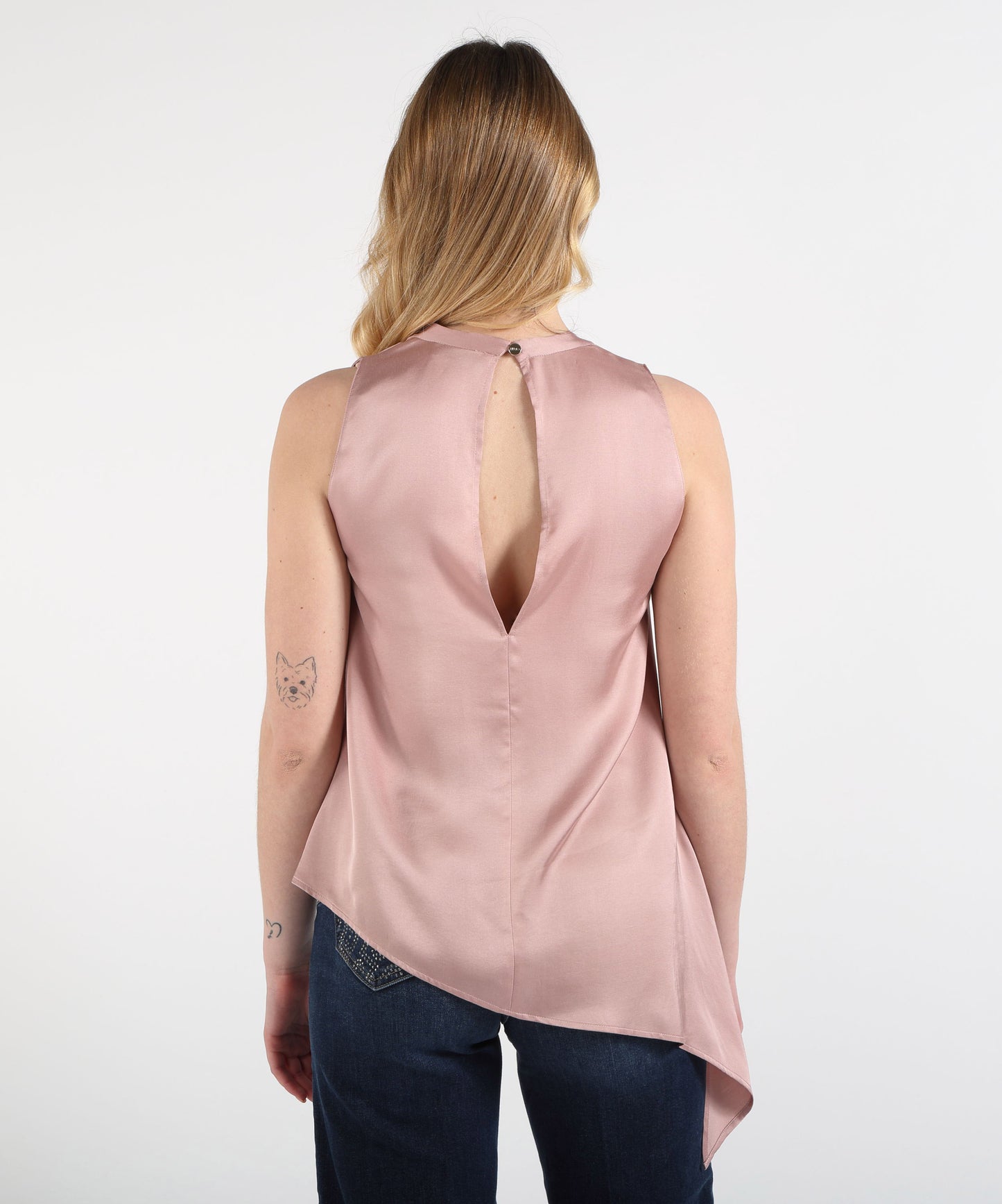 LIUJO BLACK Top Smanicato Donna con Fiocco e Chiusura a Bottoncino