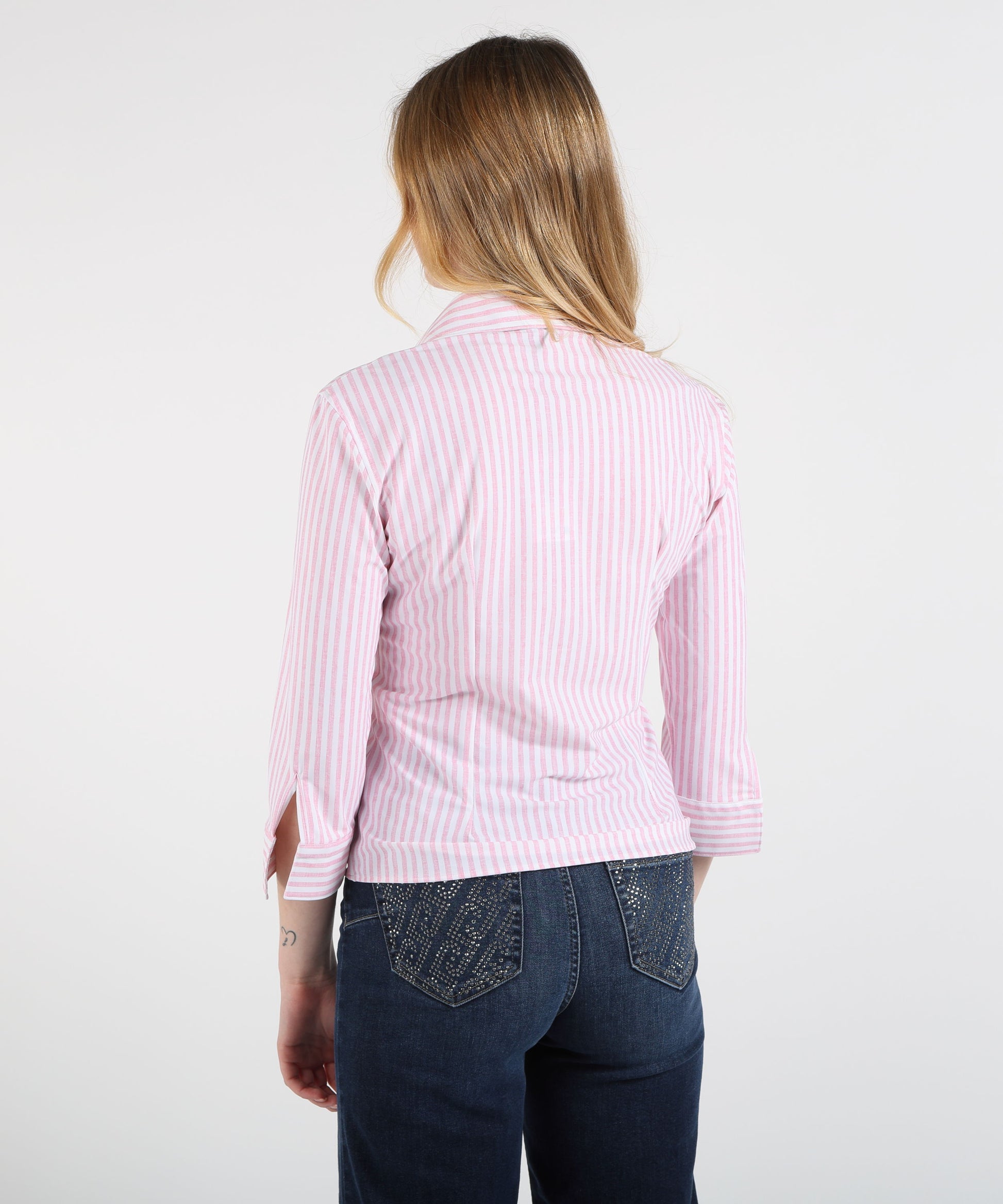 Shirts GHIRARDELLI Women’s Buttonless V-Neck Shirt Rigata rosa/bianco | GHIRARDELLI