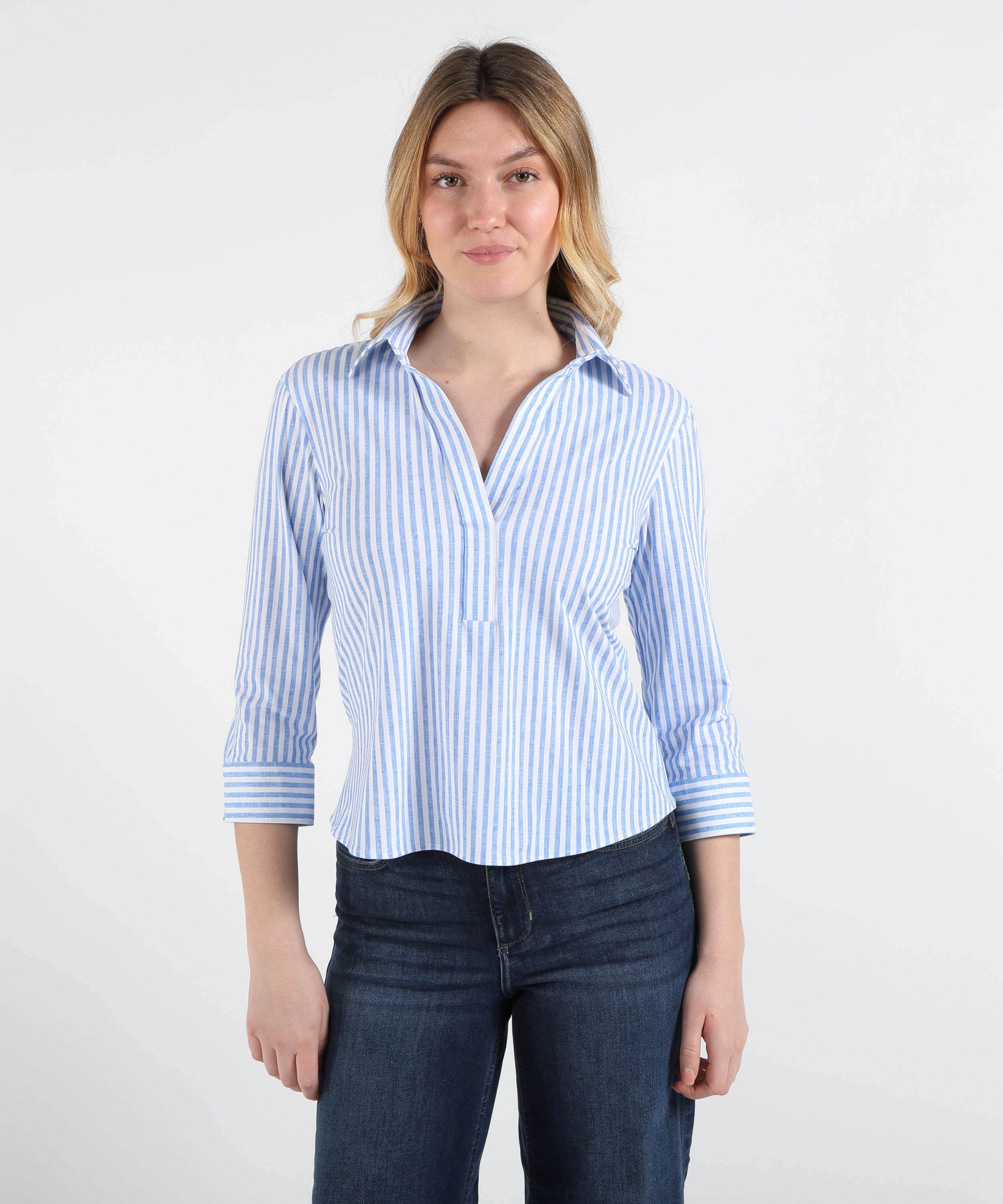 Shirts GHIRARDELLI Women’s Buttonless V-Neck Shirt Rigata azzurro/bianco | GHIRARDELLI