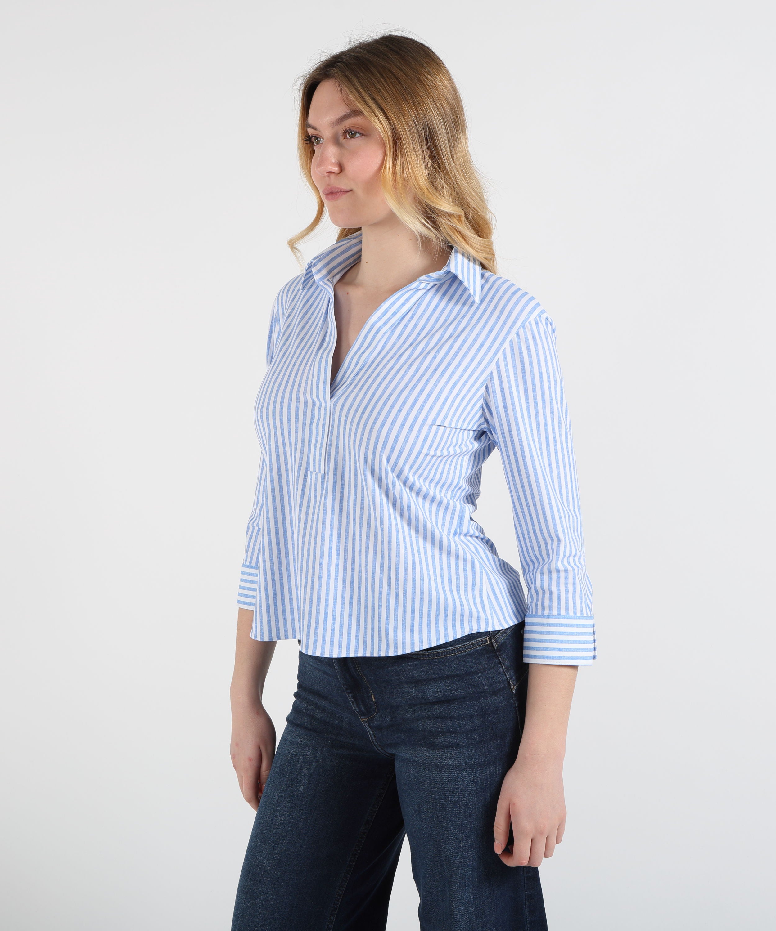 Shirts GHIRARDELLI Women’s Buttonless V-Neck Shirt Rigata azzurro/bianco | GHIRARDELLI