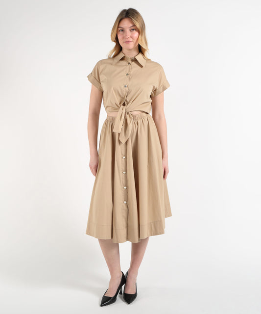 Dresses &amp; Suits LIUJO BLACK Long Poplin Shirt Dress with Cut-Out Beige | LIUJO BLACK