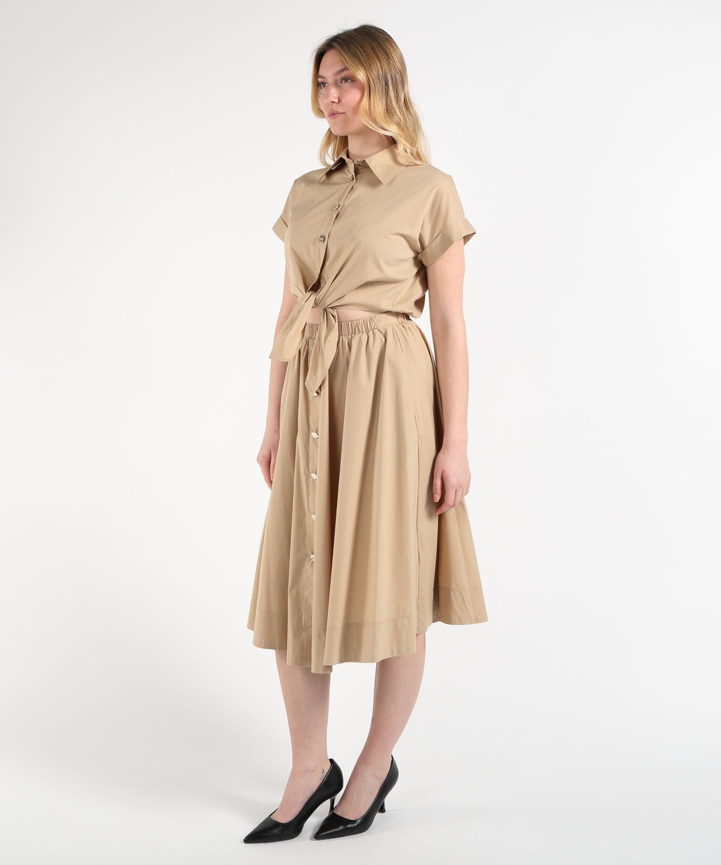 LIUJO BLACK Chemisier Lungo in Popeline con Cut-Out