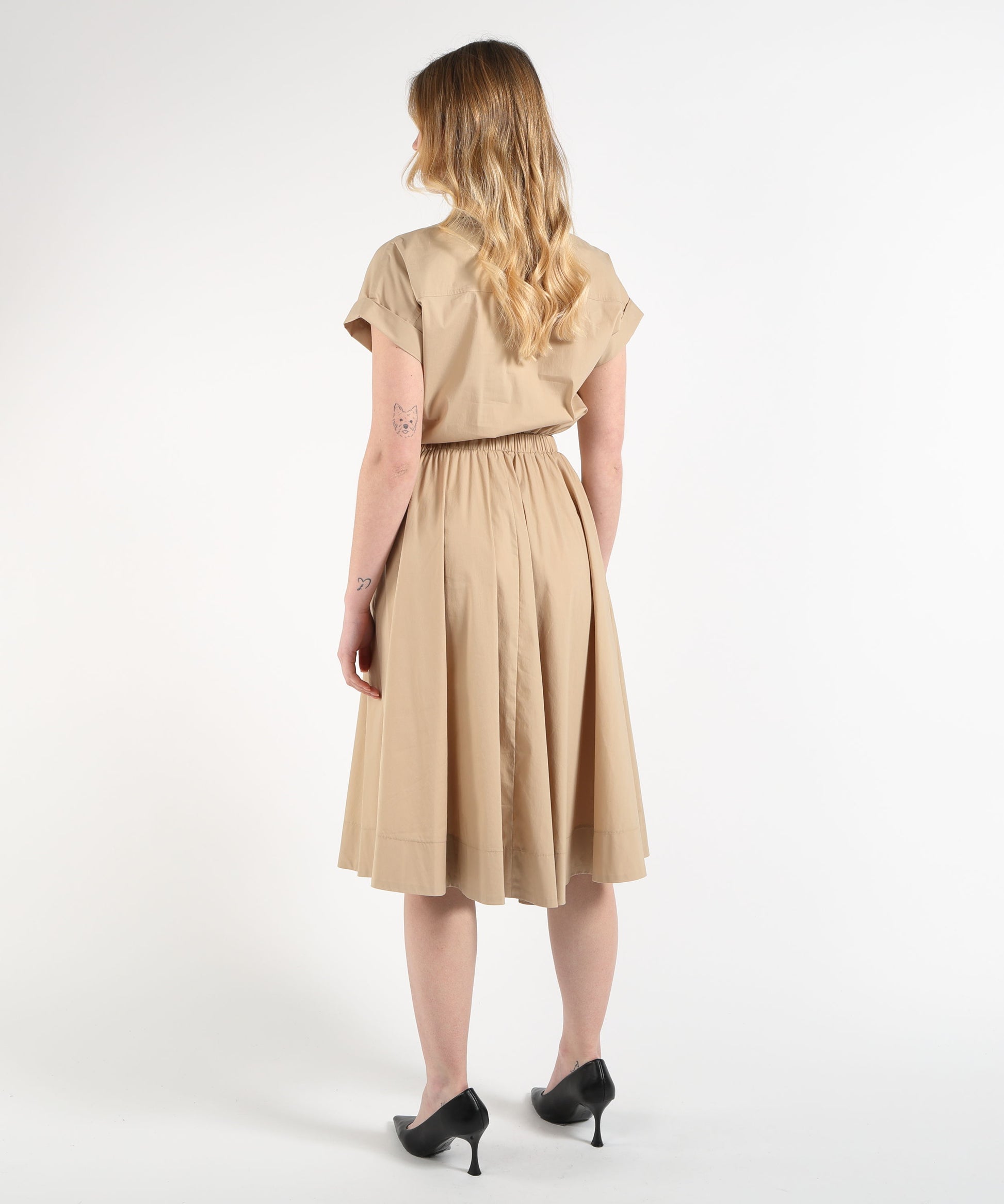 Abiti LIUJO BLACK Chemisier Lungo in Popeline con Cut-Out Beige | LIUJO BLACK