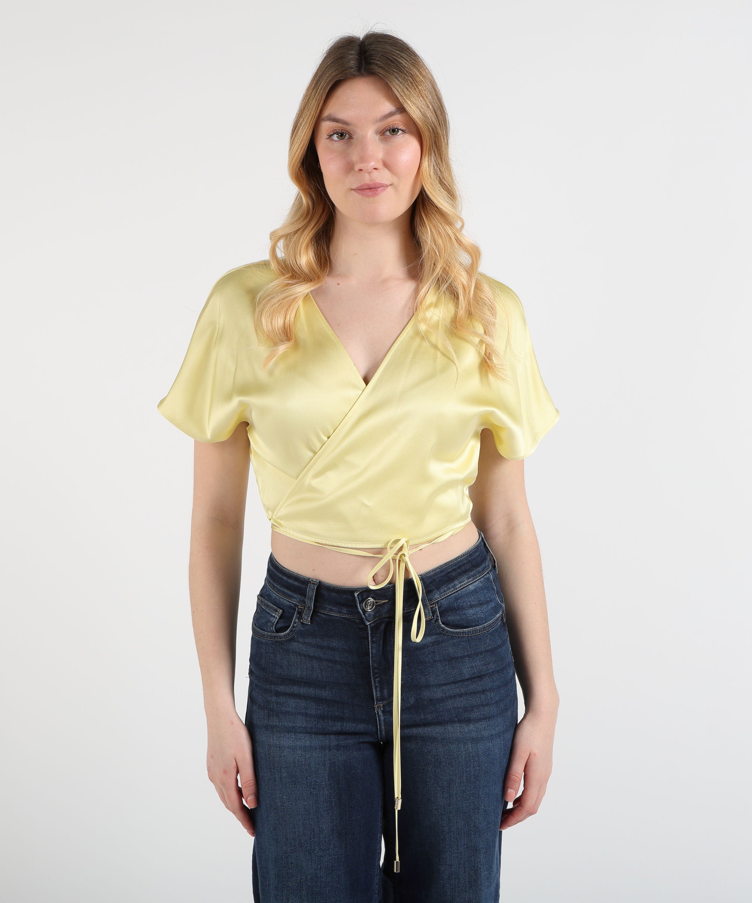 Tops LIUJO BLACK  Cross-Over Satin Top Limone | LIUJO BLACK