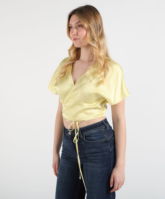 Tops LIUJO BLACK  Cross-Over Satin Top Limone | LIUJO BLACK