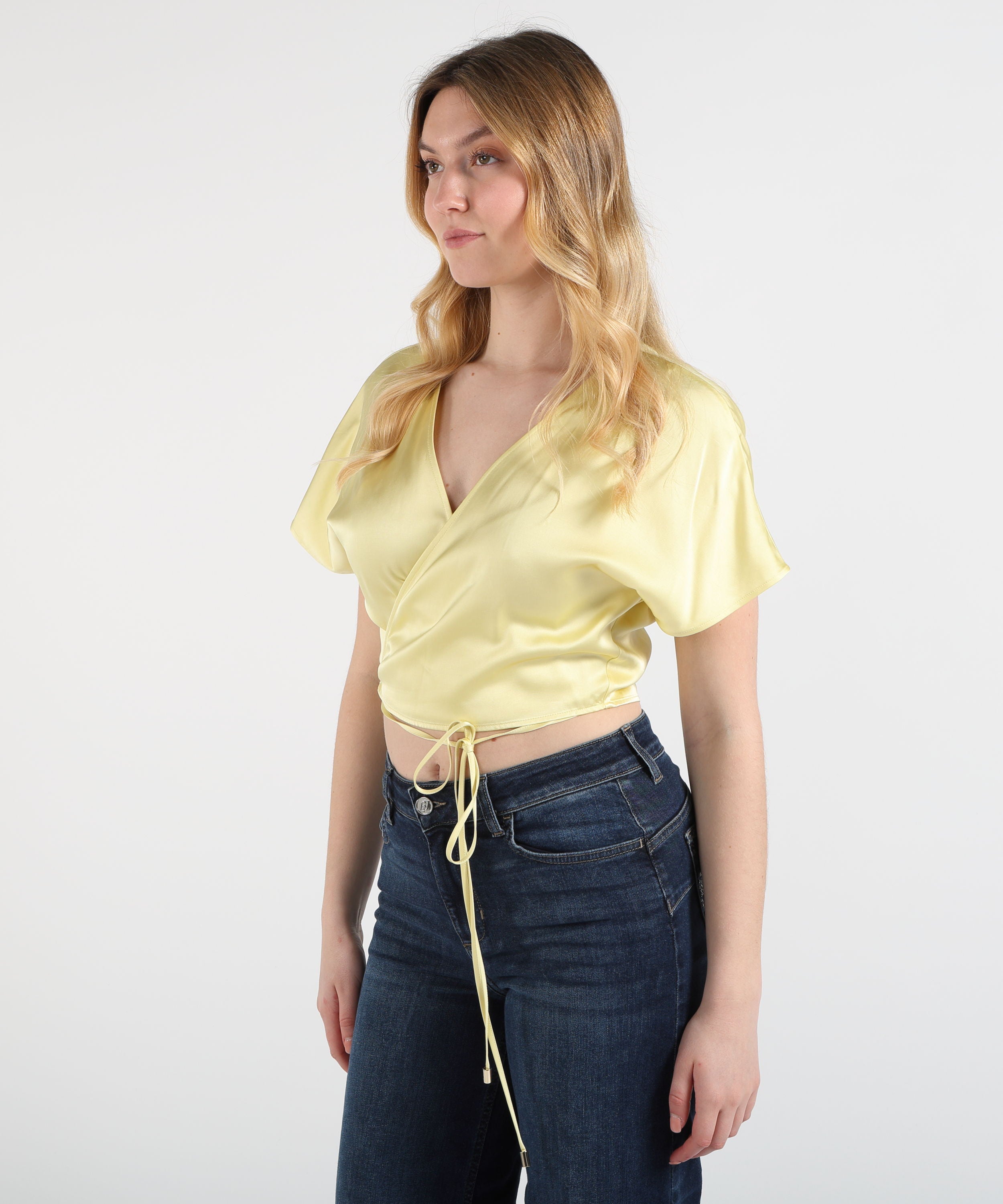 Tops LIUJO BLACK  Cross-Over Satin Top Limone | LIUJO BLACK