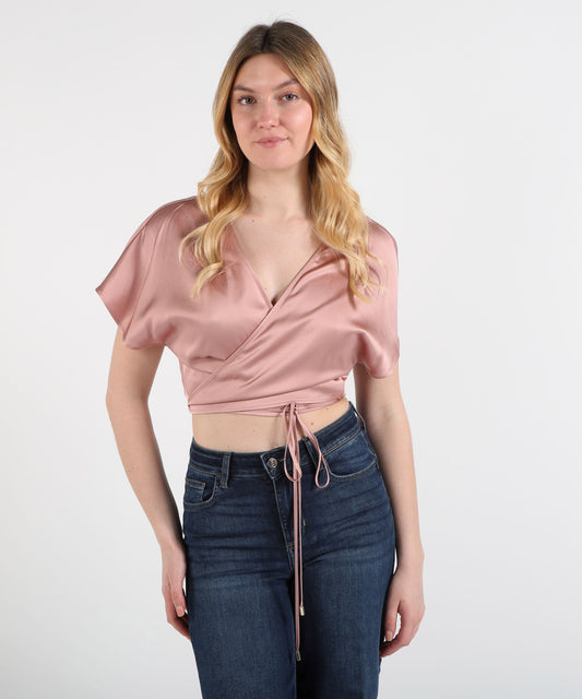 Tops LIUJO BLACK  Cross-Over Satin Top Nude | LIUJO BLACK