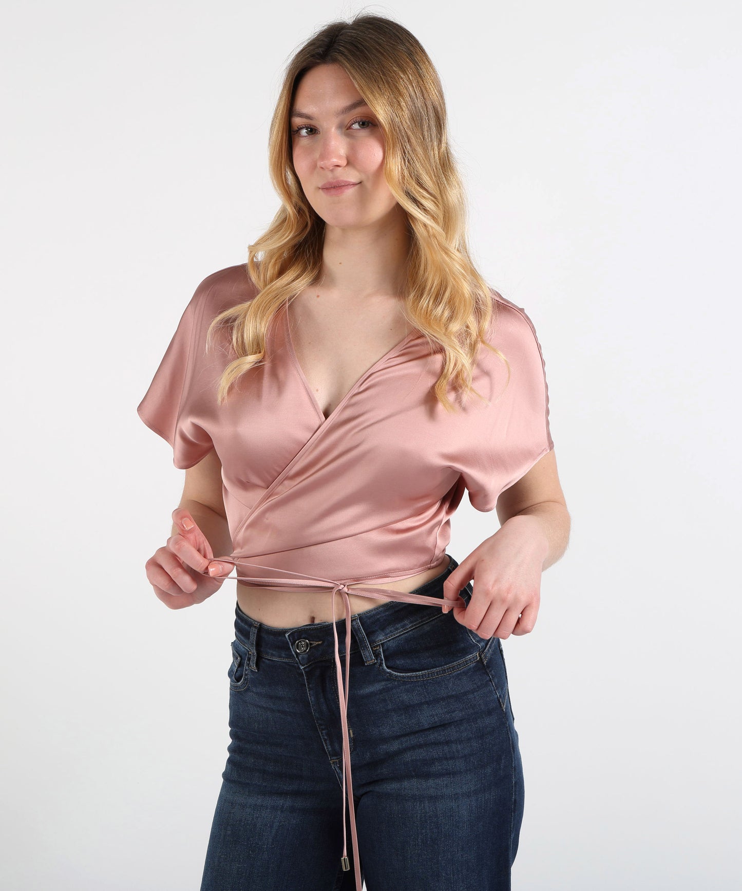 LIUJO BLACK  Cross-Over Satin Top