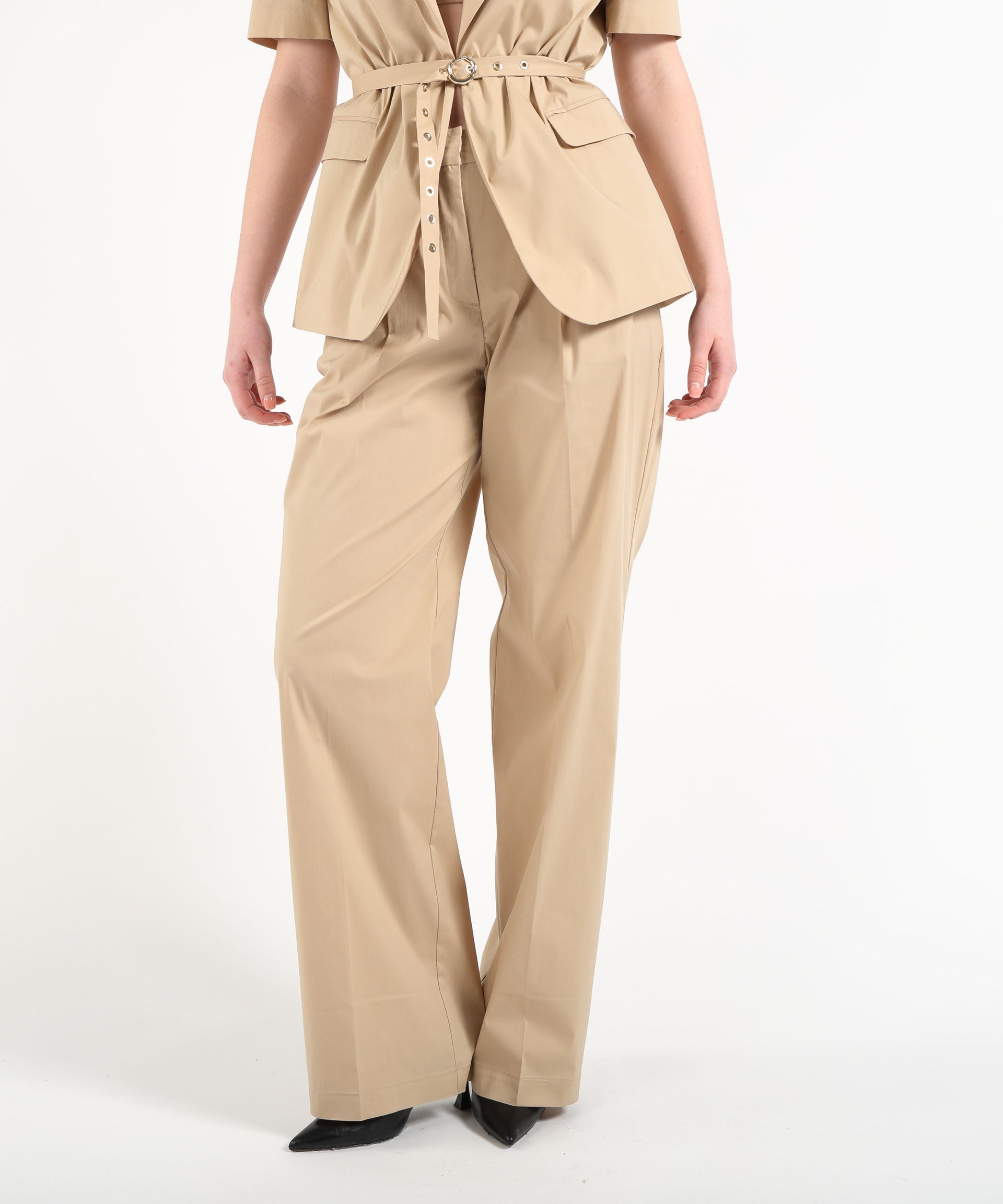 LIUJO BLACK pantaloni plissati con bottoni