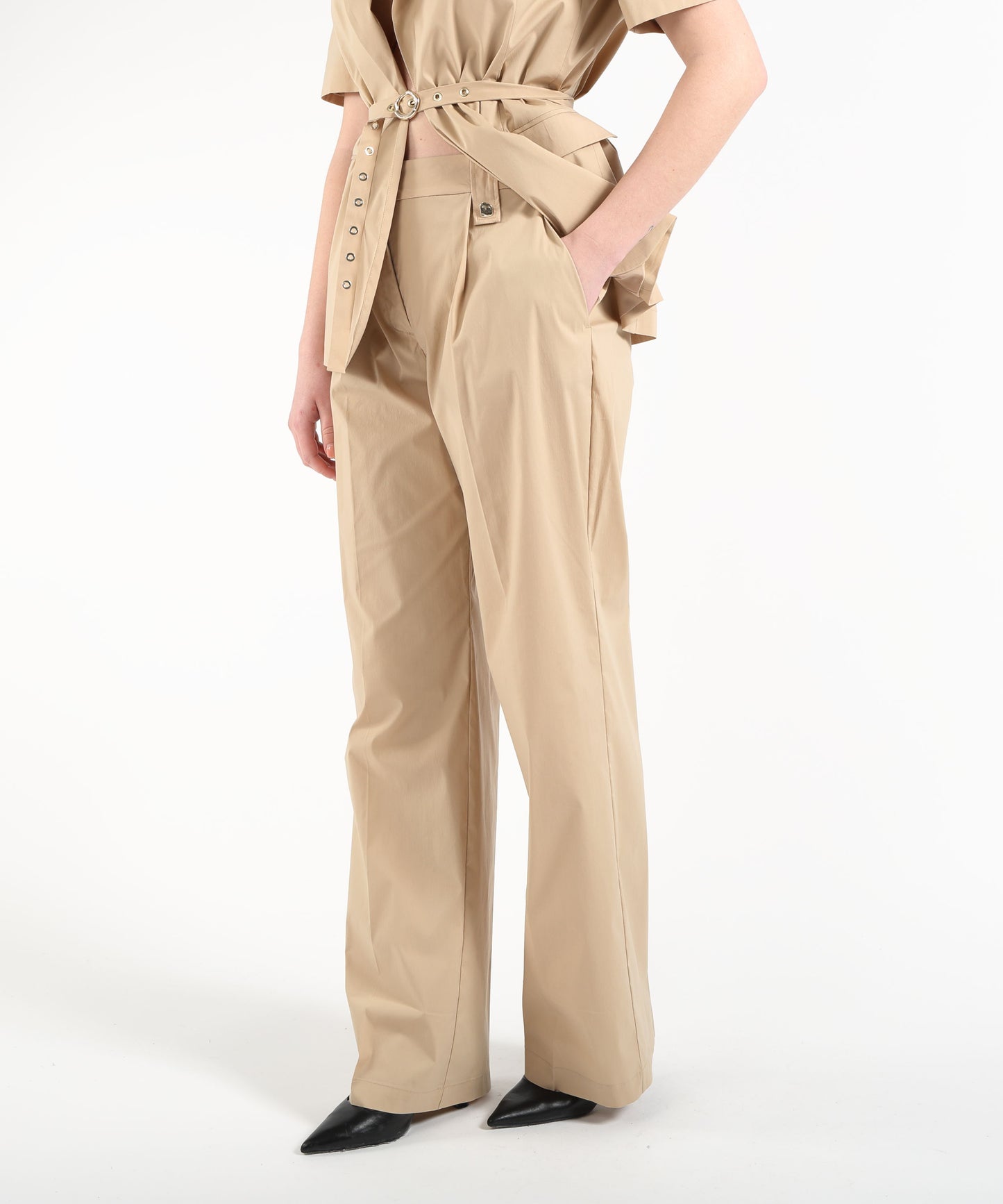 LIUJO BLACK pantaloni plissati con bottoni