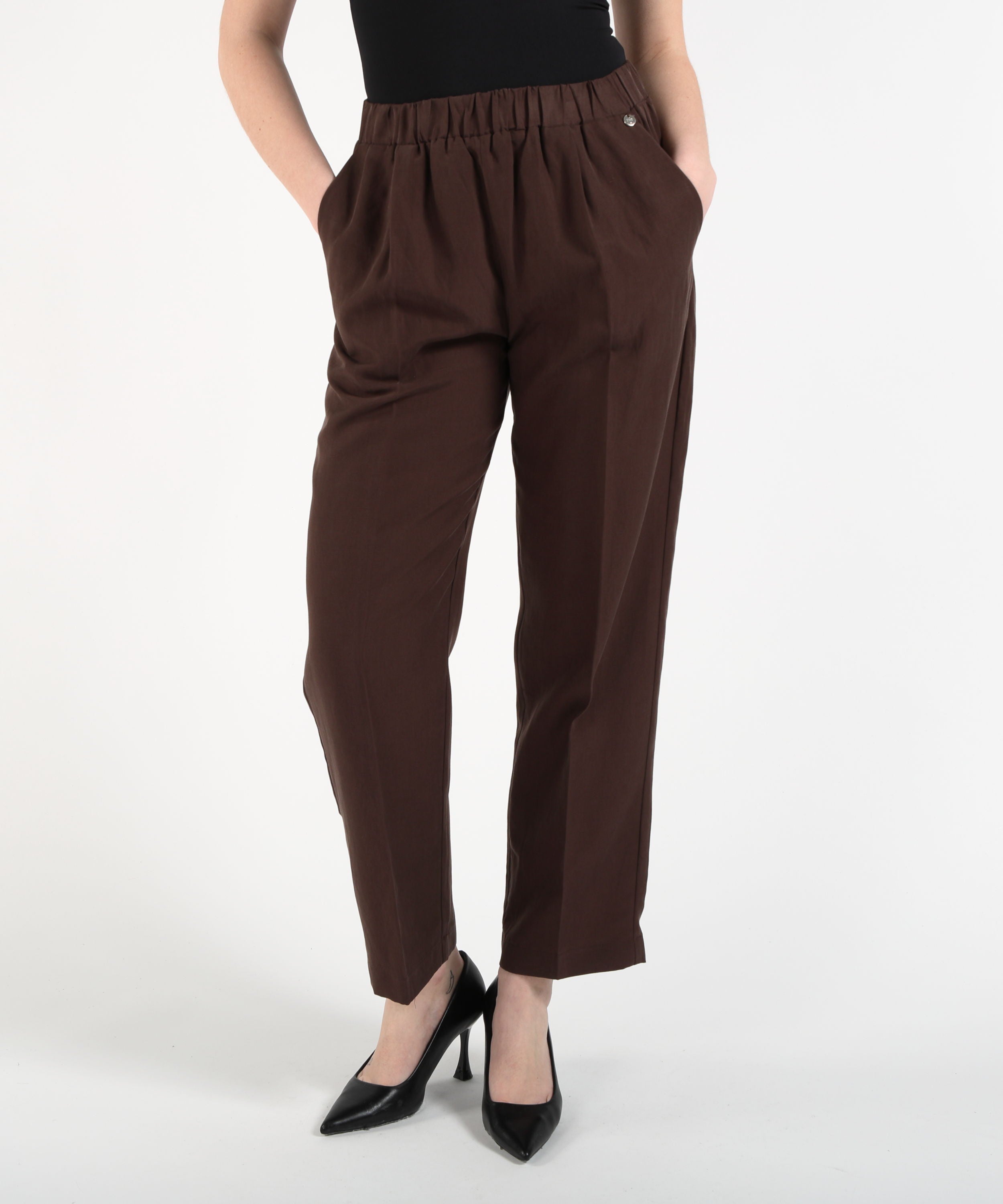 Trousers LIUJO WHITE Stretch Pants with Pressed Pleats Marrone | LIUJO WHITE