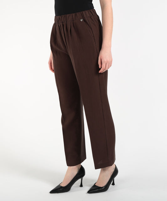 Trousers LIUJO WHITE Stretch Pants with Pressed Pleats Marrone | LIUJO WHITE