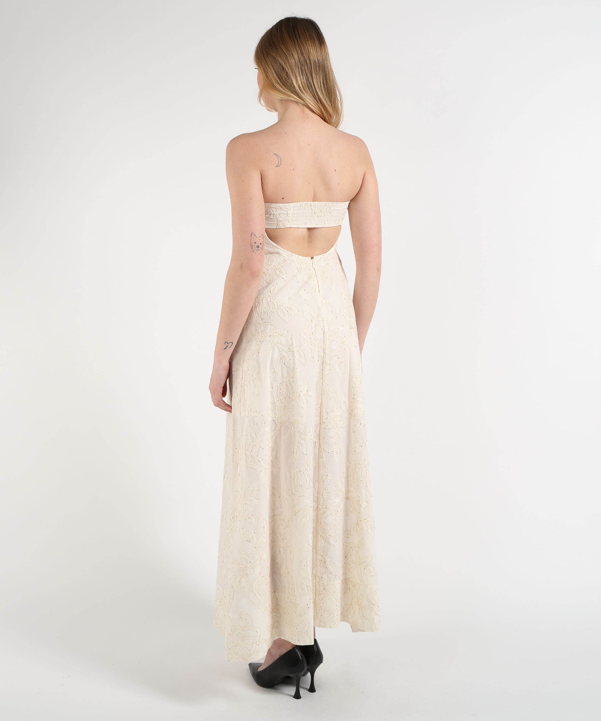 Abiti LIUJO WHITE Abito midi a fiori smanicato Naturale | LIUJO WHITE