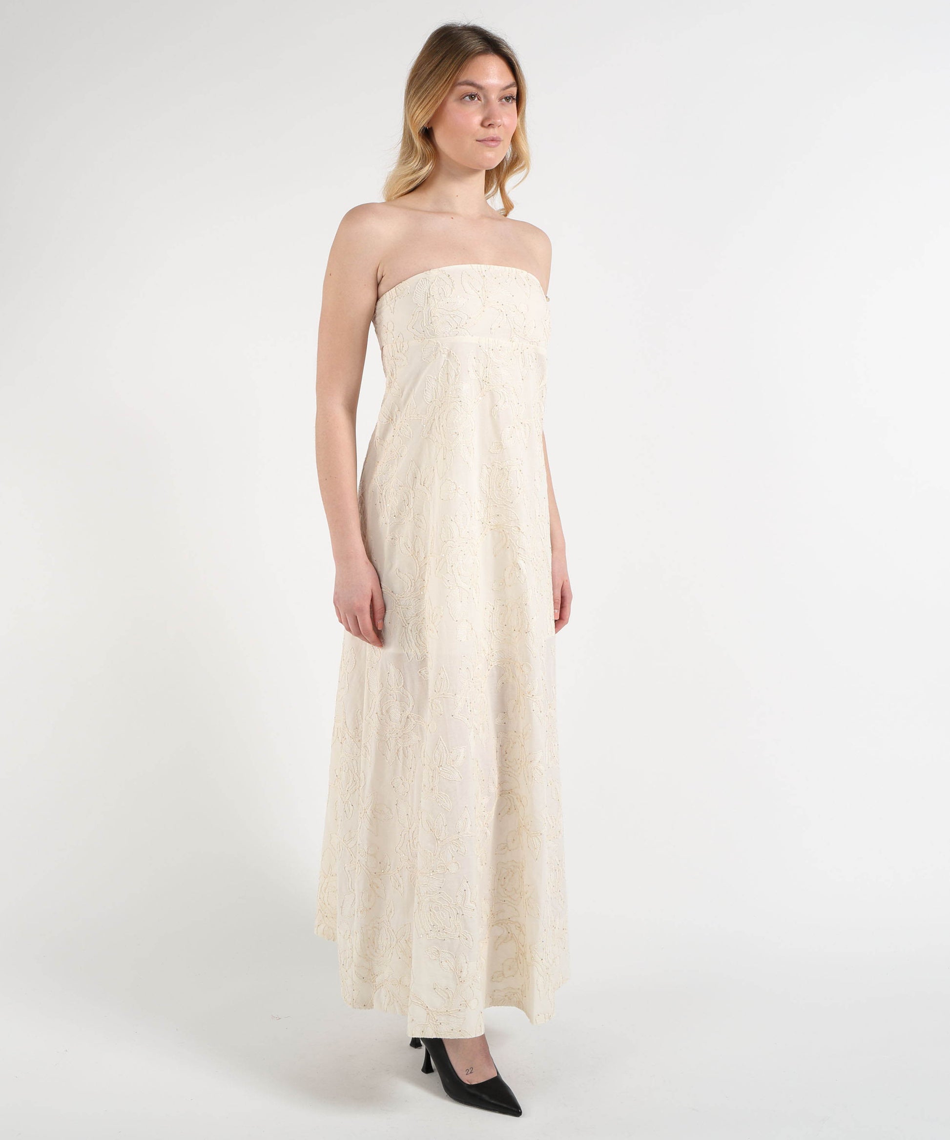 Abiti LIUJO WHITE Abito midi a fiori smanicato Naturale | LIUJO WHITE
