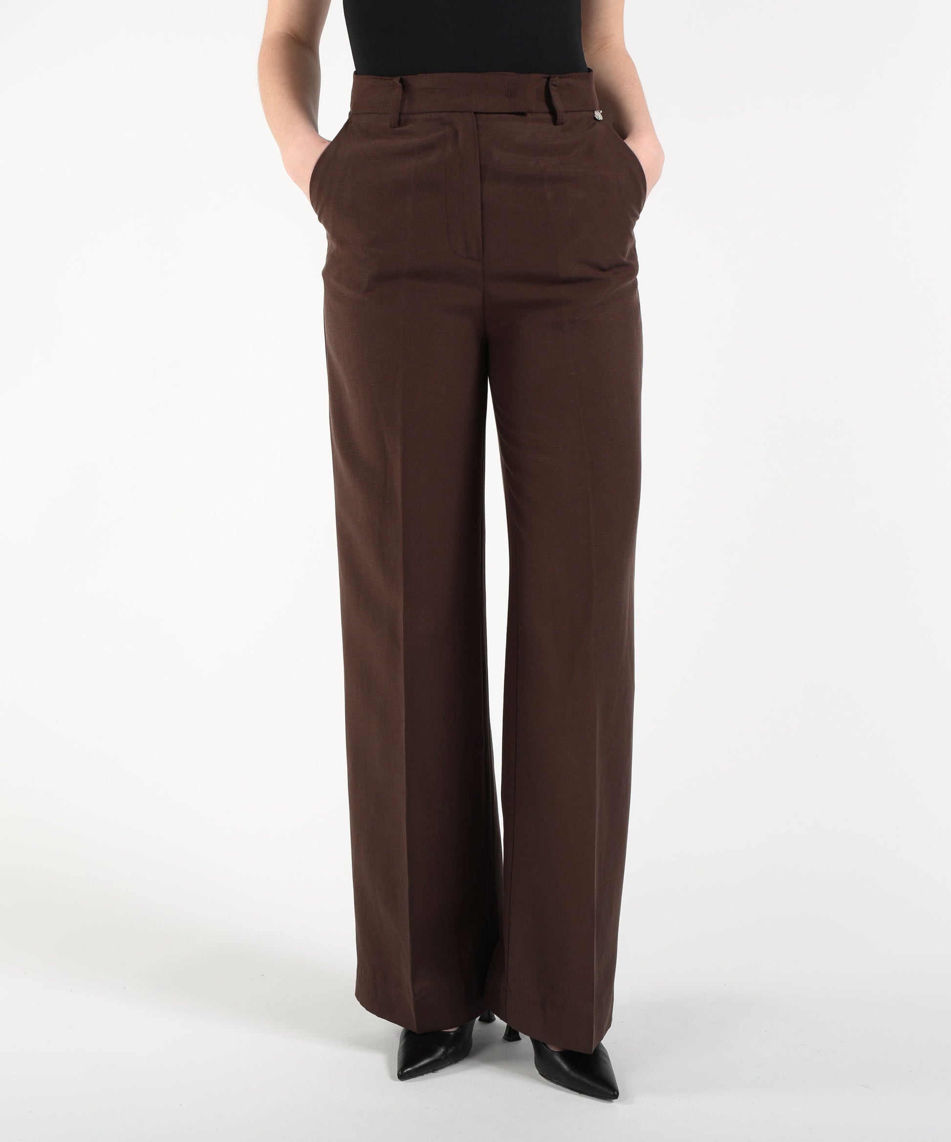 Pantaloni LIUJO WHITE Pantalone in lino a vita alta Marrone | LIUJO WHITE