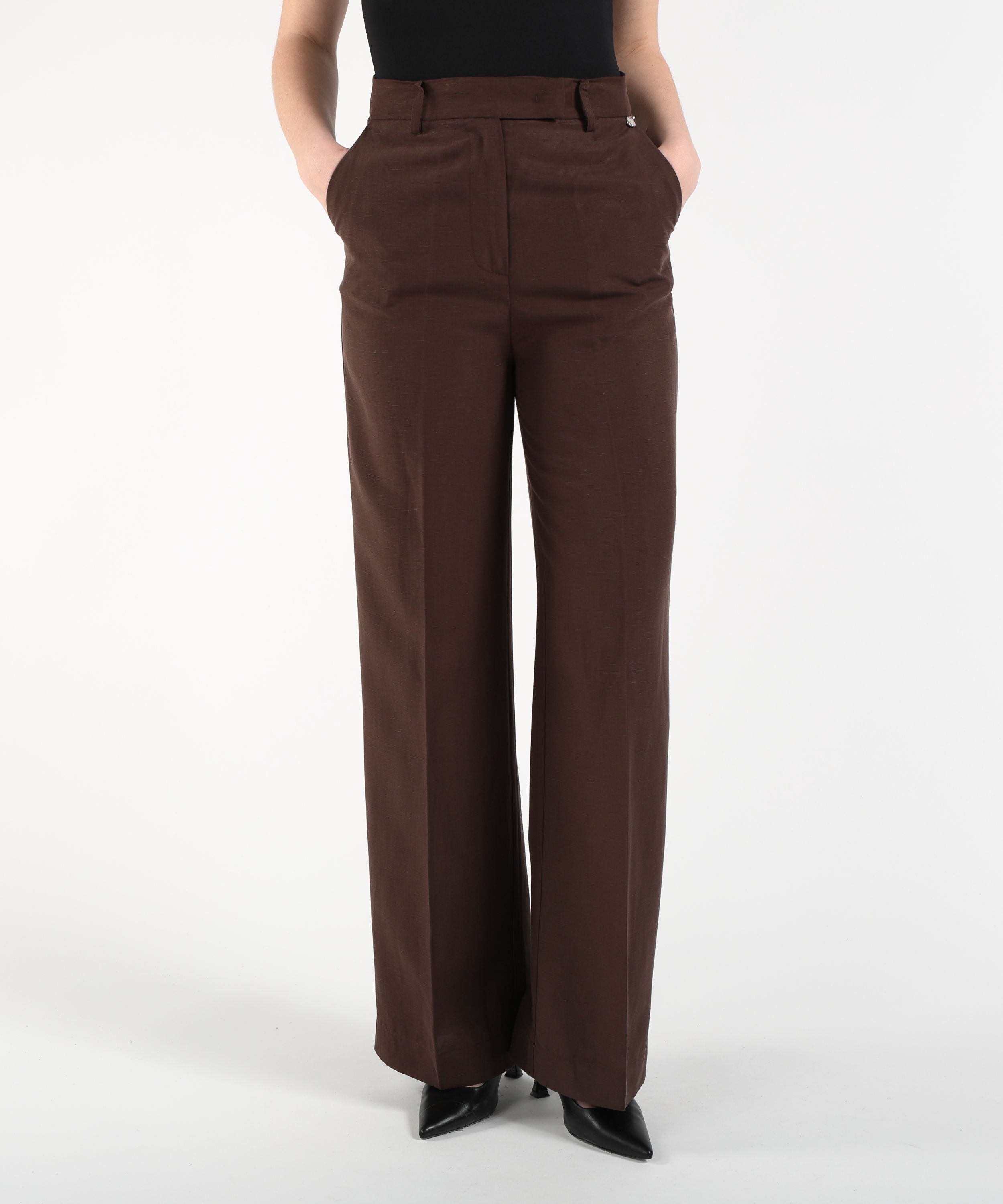 Trousers LIUJO WHITE High-Waist Linen Pants Marrone | LIUJO WHITE