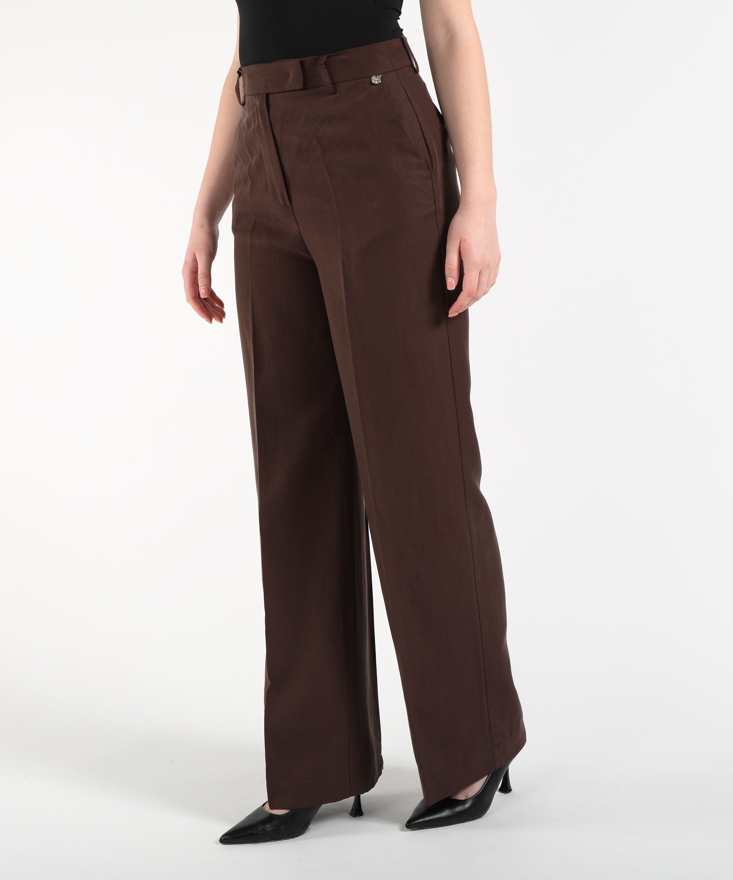 Trousers LIUJO WHITE High-Waist Linen Pants Marrone | LIUJO WHITE