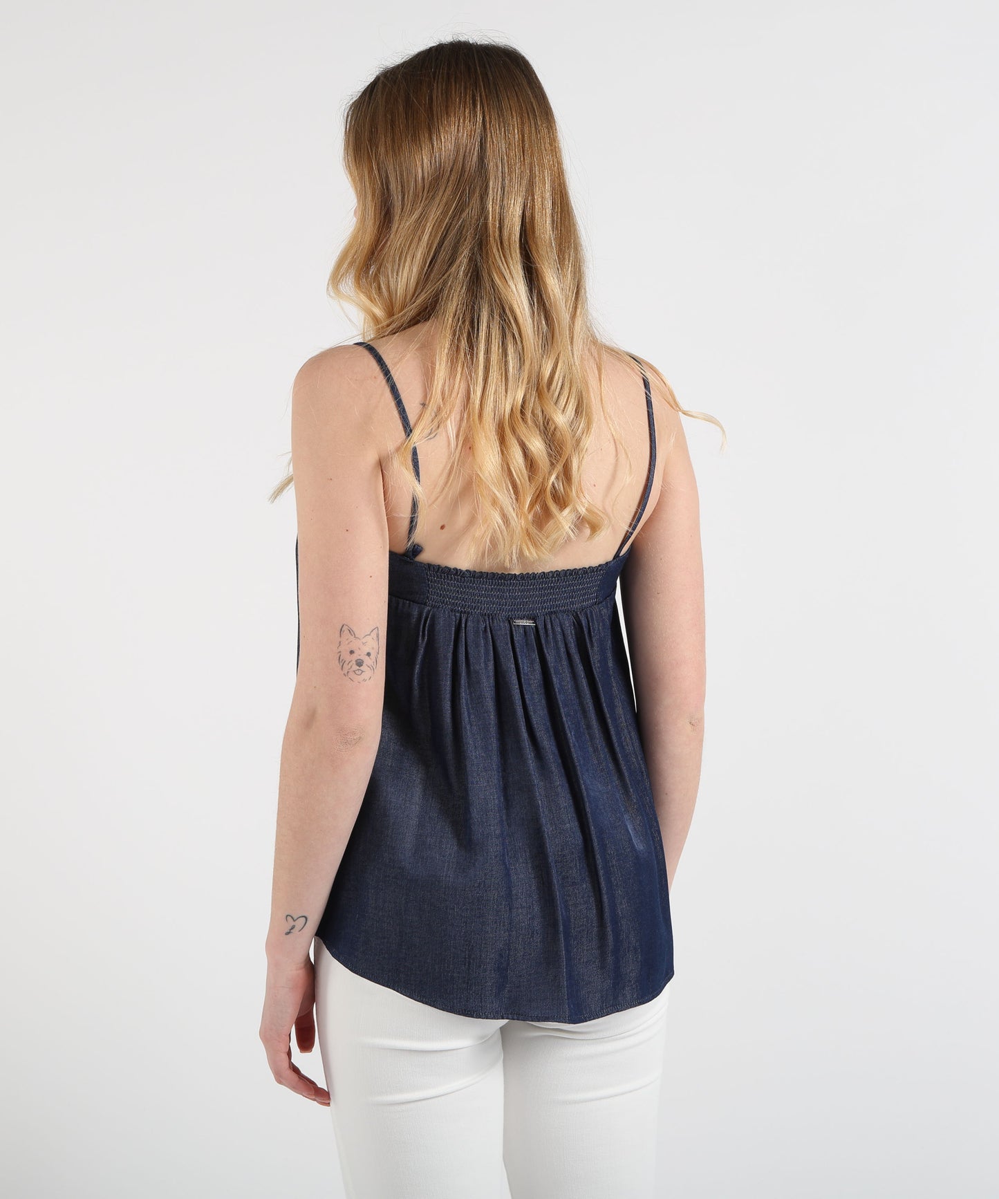LIUJO denim Top in Denim Chambray con Ricami Gioiello