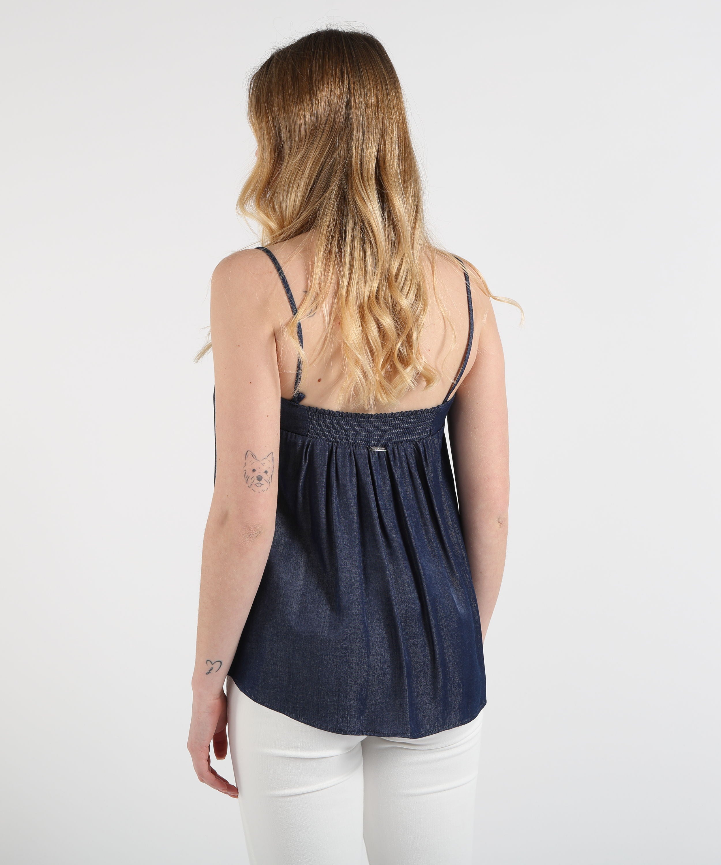 Top LIUJO denim Top in Denim Chambray con Ricami Gioiello Denim | LIUJO denim