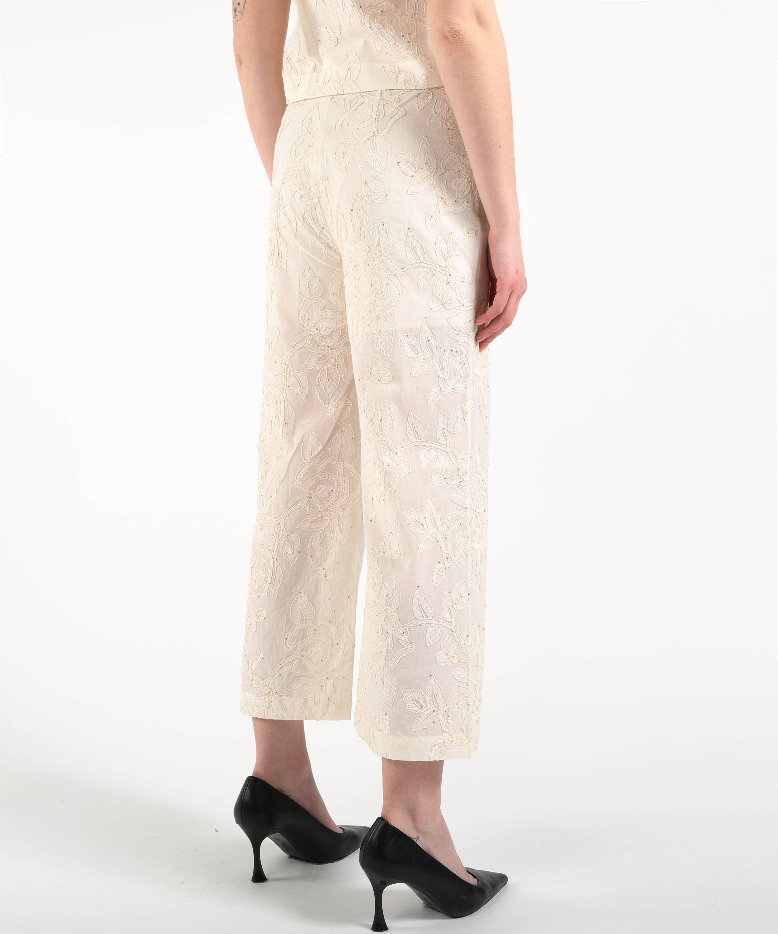 Trousers LIUJO WHITE Embroidered Muslin Pants with Micro Sequins Naturale | LIUJO WHITE