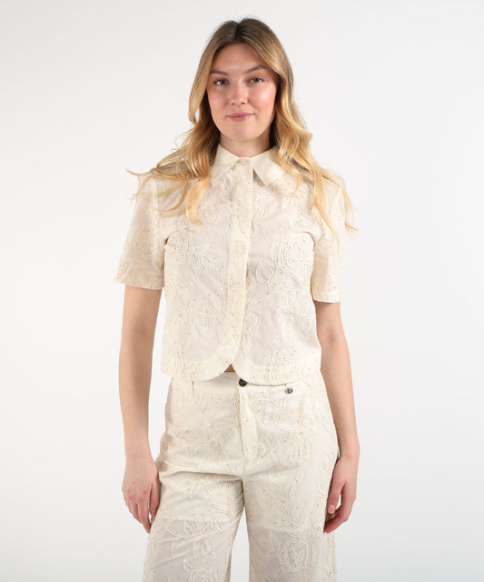 Shirts LIUJO WHITE Camicia con ricamo a fiori Naturale | LIUJO WHITE