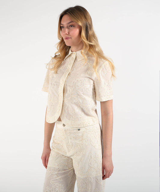 Shirts LIUJO WHITE Camicia con ricamo a fiori Naturale | LIUJO WHITE