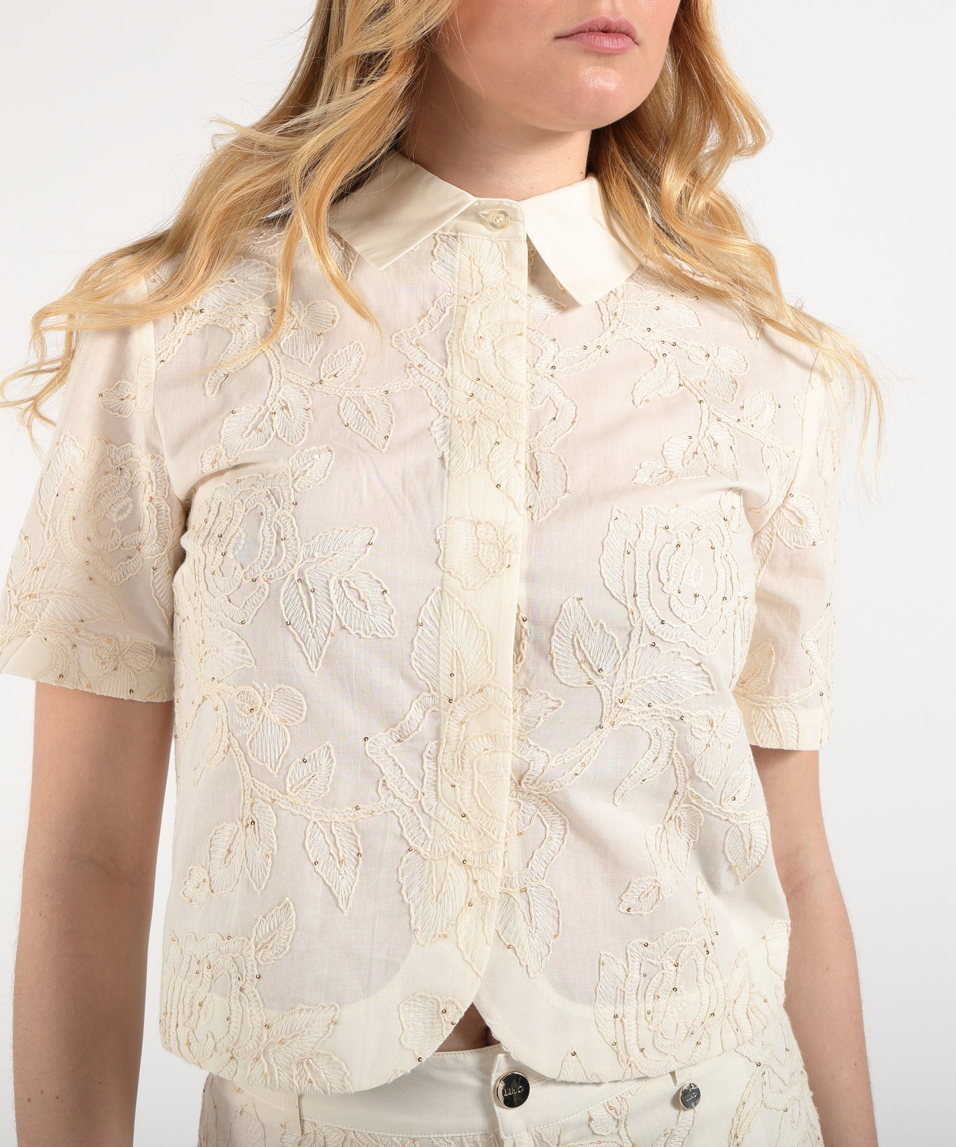 Camicie LIUJO WHITE Camicia con ricamo a fiori Naturale | LIUJO WHITE