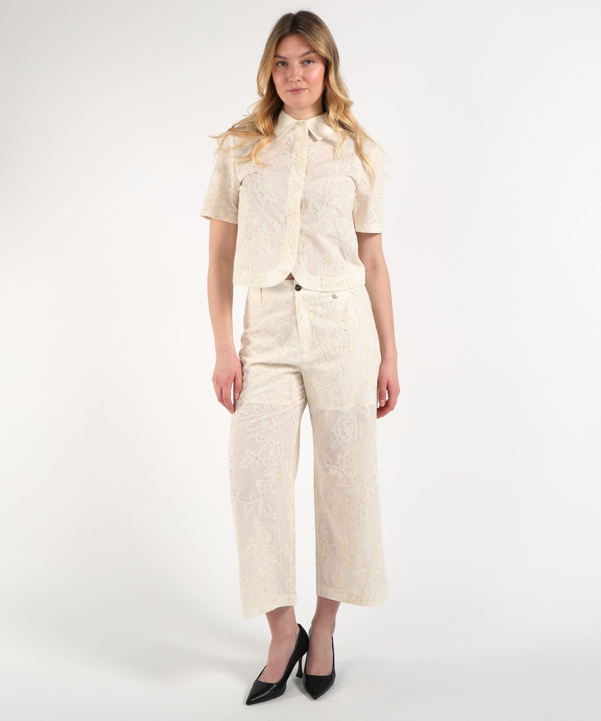Camicie LIUJO WHITE Camicia con ricamo a fiori Naturale | LIUJO WHITE