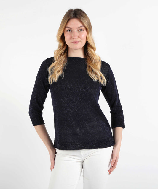 Pullovers VOLPATO 3/4 Sleeve Pullover with Contrast Details Blu | VOLPATO