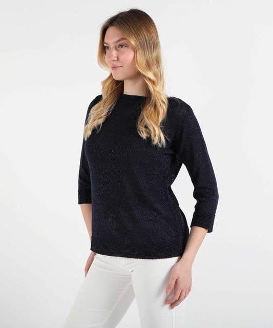 Pullovers VOLPATO 3/4 Sleeve Pullover with Contrast Details Blu | VOLPATO
