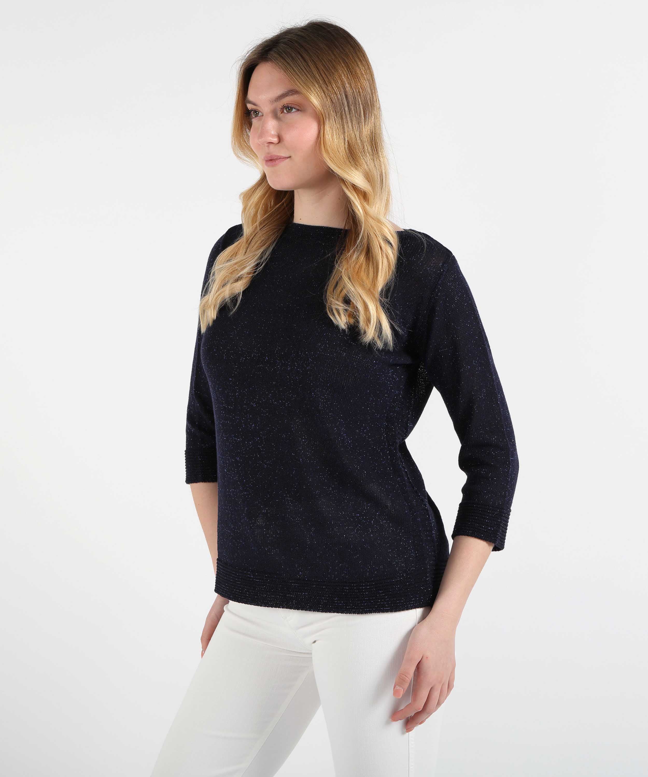 Pullovers VOLPATO 3/4 Sleeve Pullover with Contrast Details Blu | VOLPATO