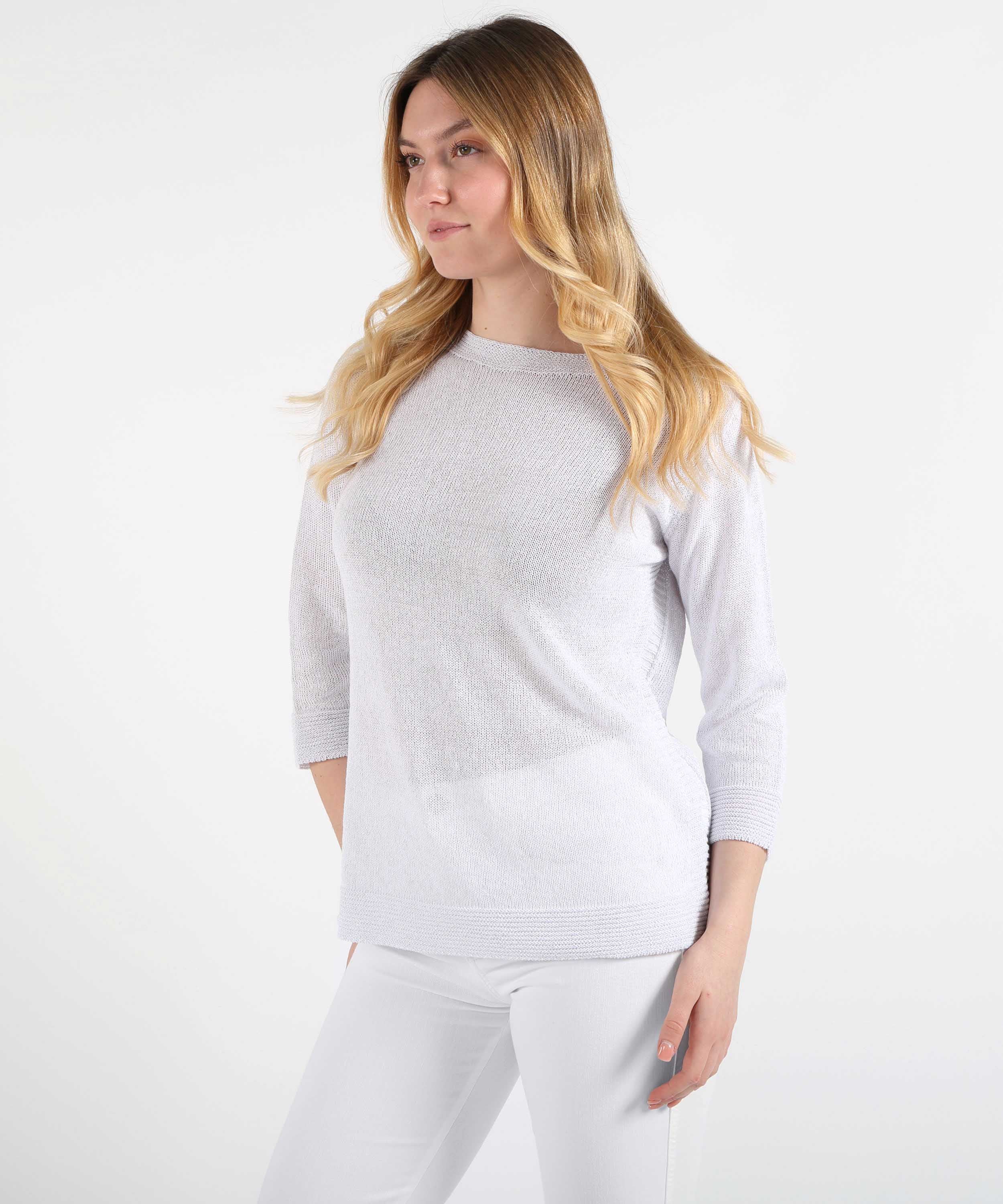 Pullovers VOLPATO 3/4 Sleeve Pullover with Contrast Details Bianco | VOLPATO
