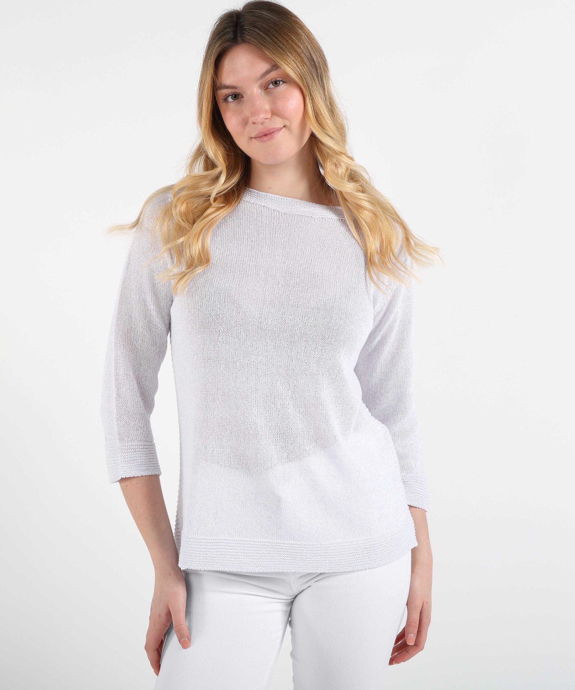 Pullovers VOLPATO 3/4 Sleeve Pullover with Contrast Details Bianco | VOLPATO