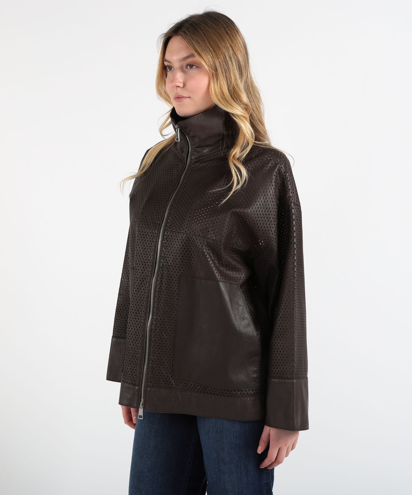 THE JACKIE LEATHERS  Openwork Jacket with Leather Trim