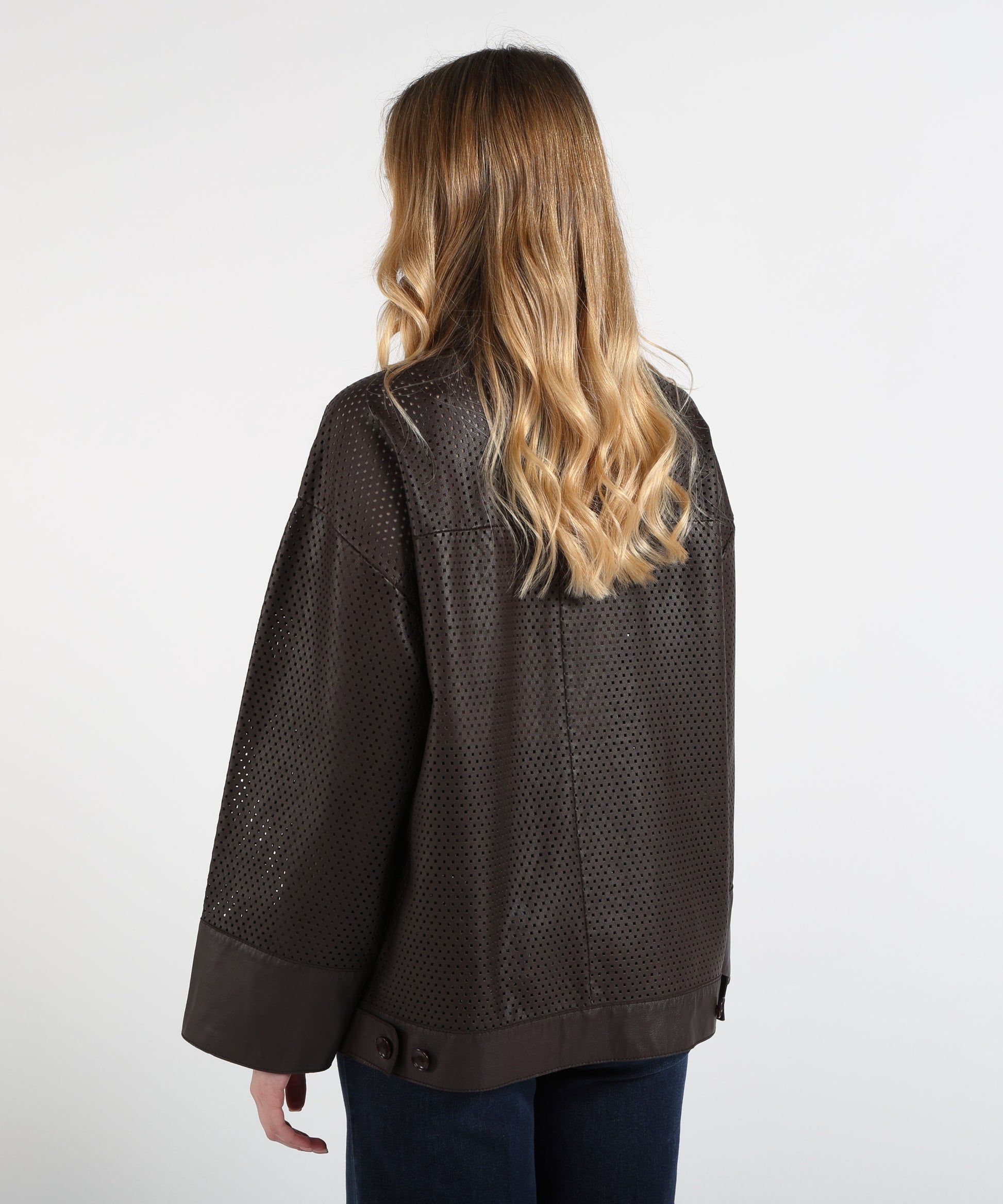 Jackets THE JACKIE LEATHERS  Openwork Jacket with Leather Trim Marrone scuro | THE JACKIE LEATHERS