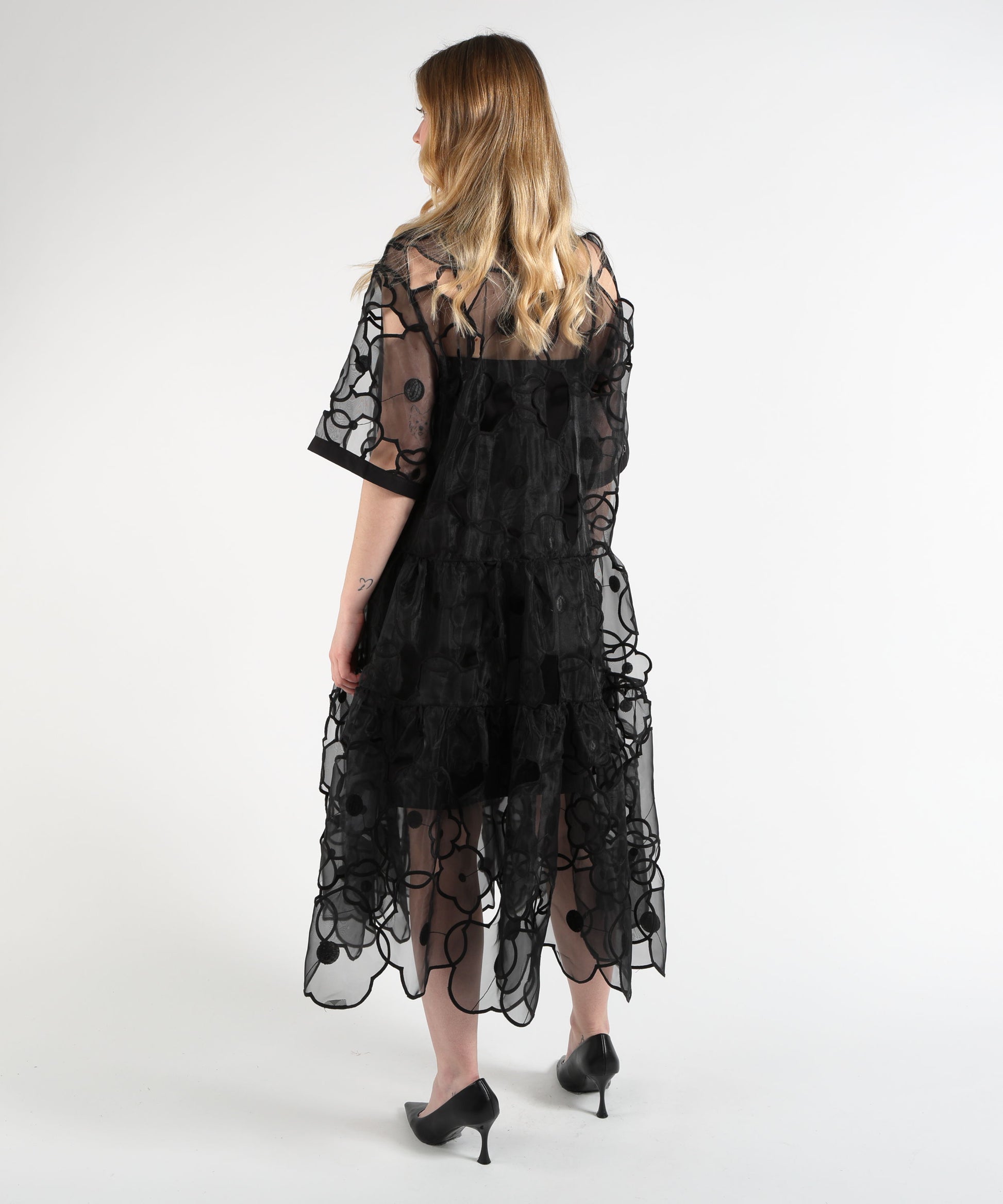 Dresses &amp; Suits MEIMEI Double-Layer Midi Dress with Floral Embroidery Nero | MEIMEI