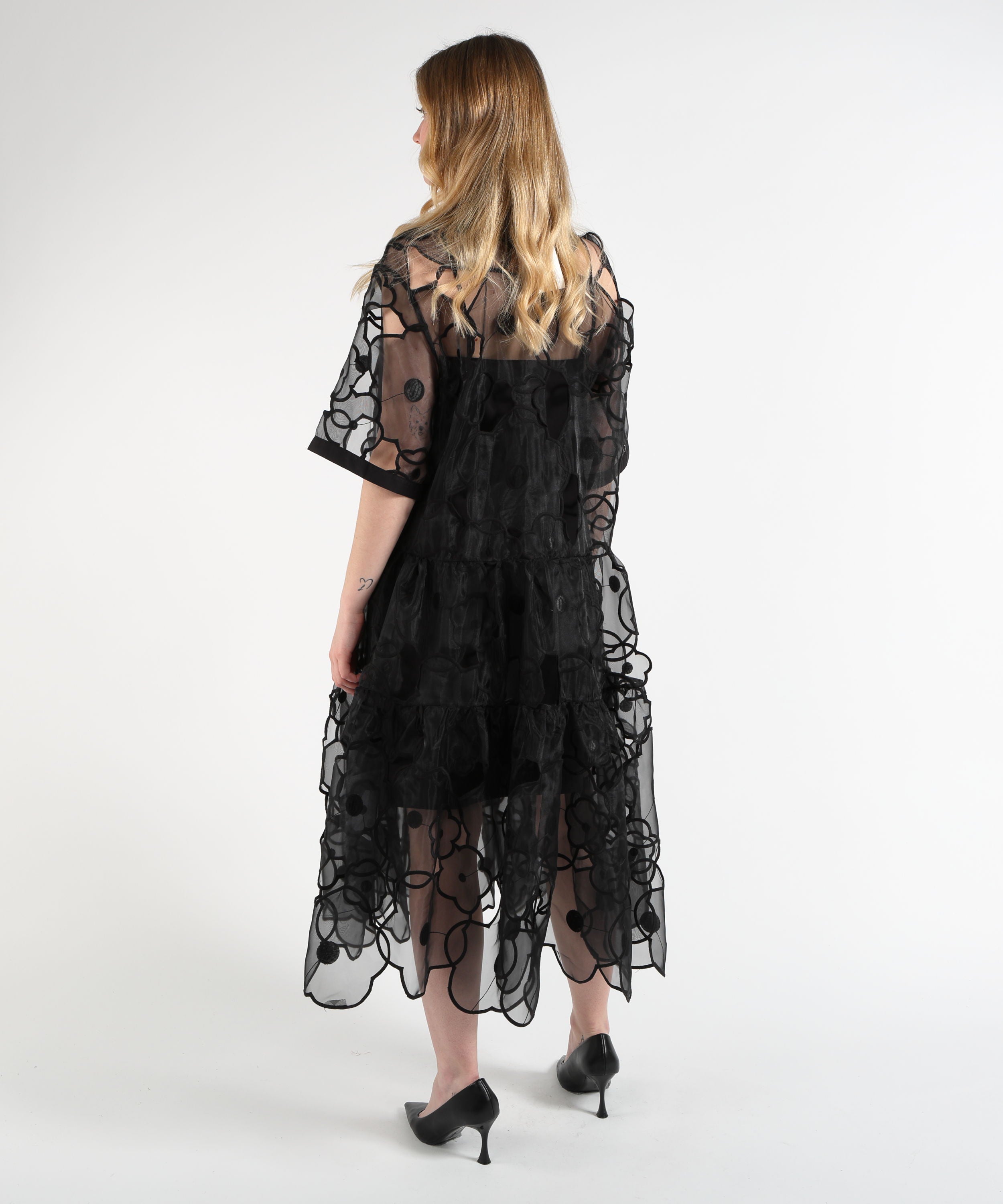 Dresses & Suits MEIMEI Double-Layer Midi Dress with Floral Embroidery Nero | MEIMEI