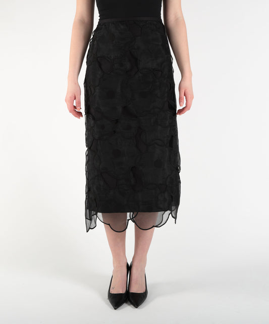 Skirts MEIMEI Double-Fabric Midi Skirt with Floral Embroidery Nero | MEIMEI