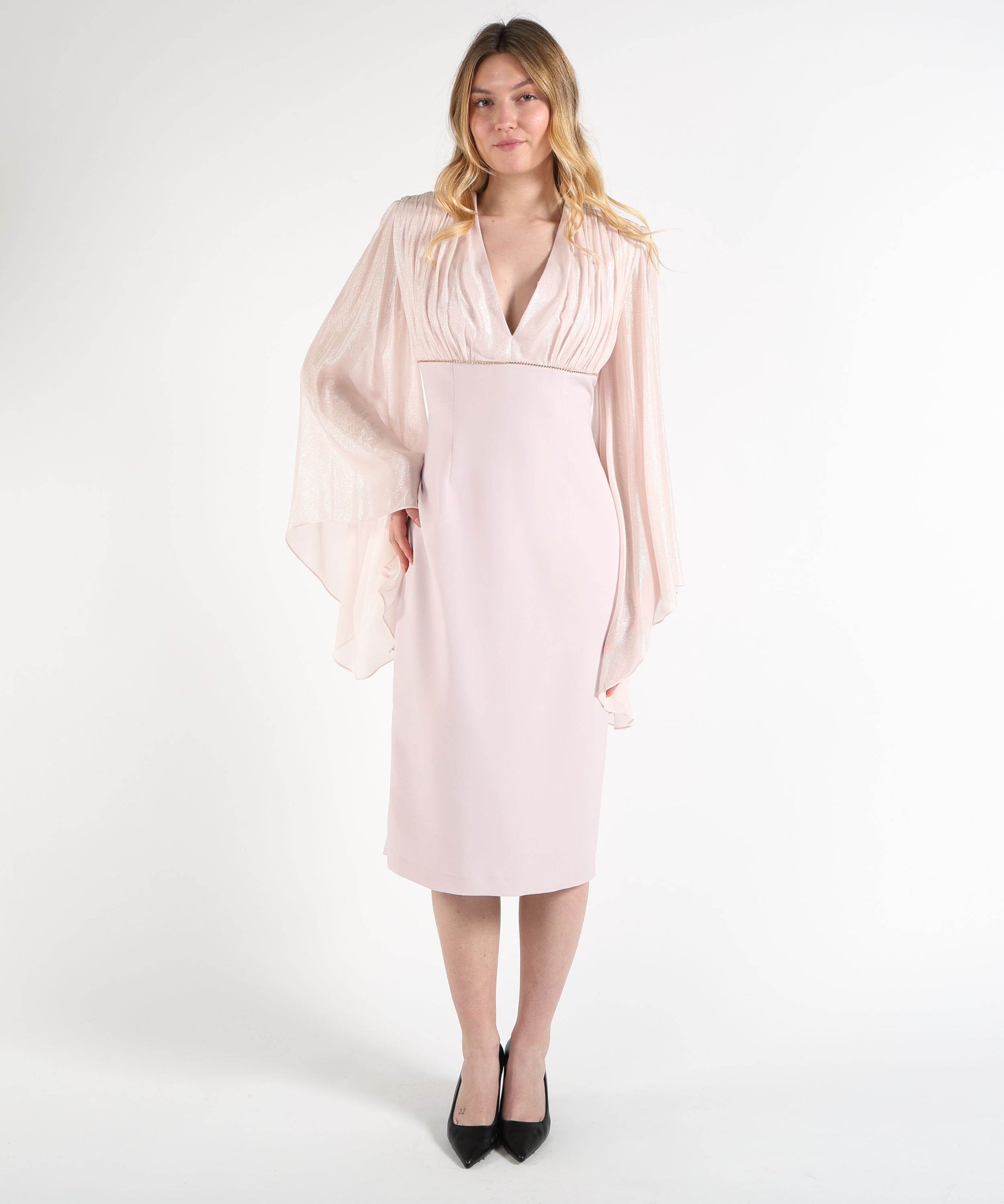 Dresses &amp; Suits D'ANDREA COLLECTION Double-Fabric Midi Dress with Deep Neckline Rosa | D'ANDREA COLLECTION