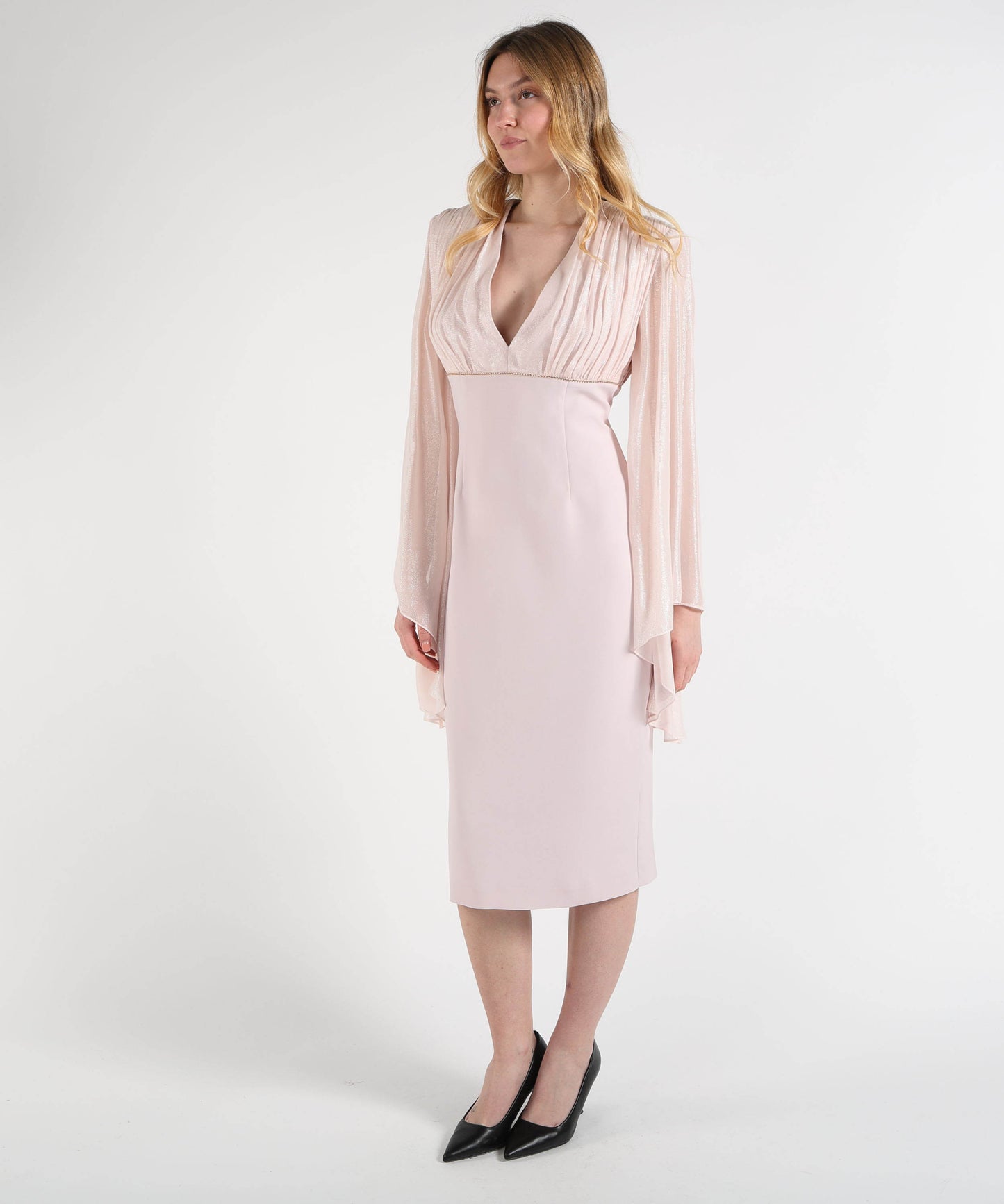 D'ANDREA COLLECTION Double-Fabric Midi Dress with Deep Neckline