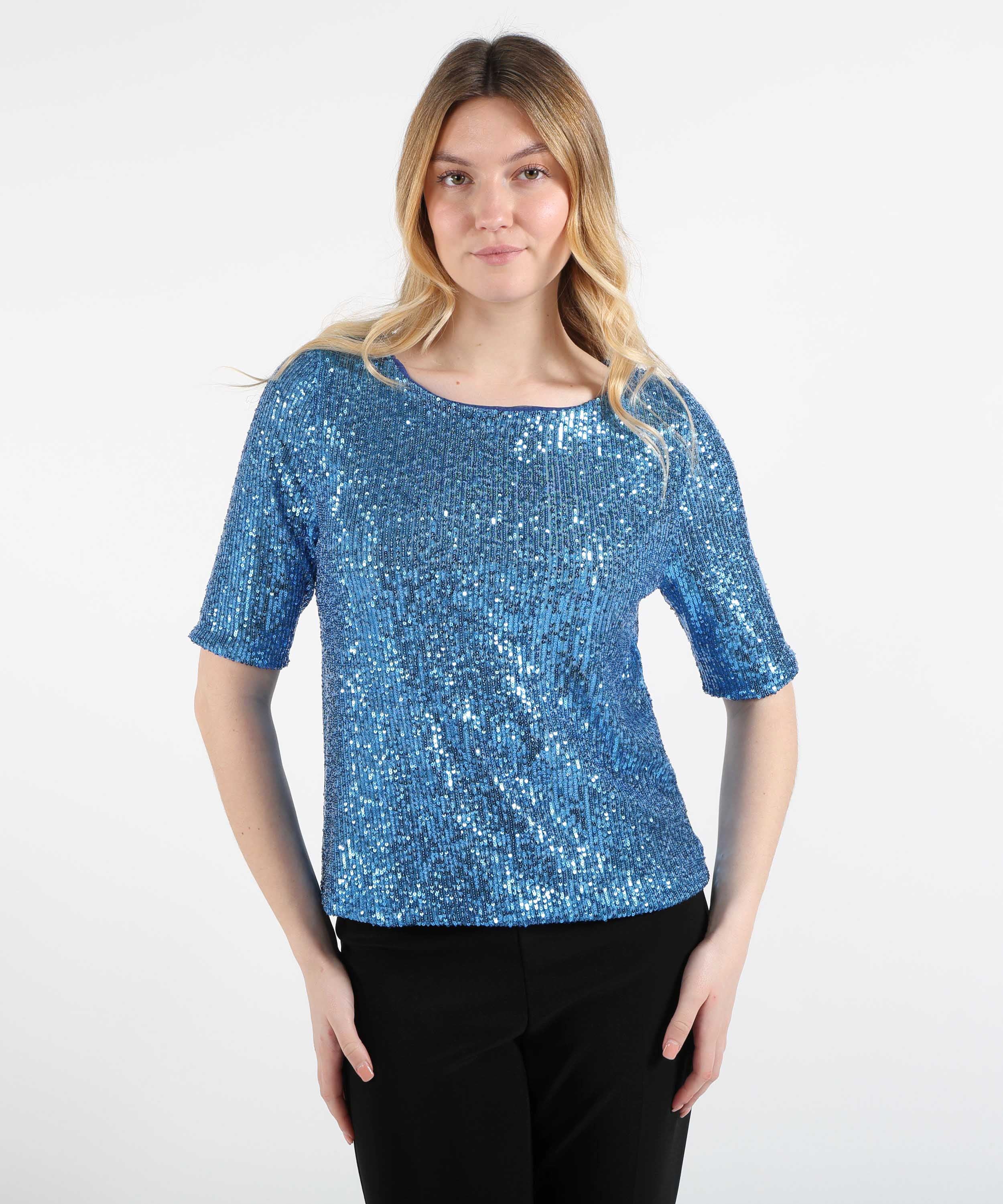 T-shirts VOLPATO Sequin T-Shirt Azzurro | VOLPATO