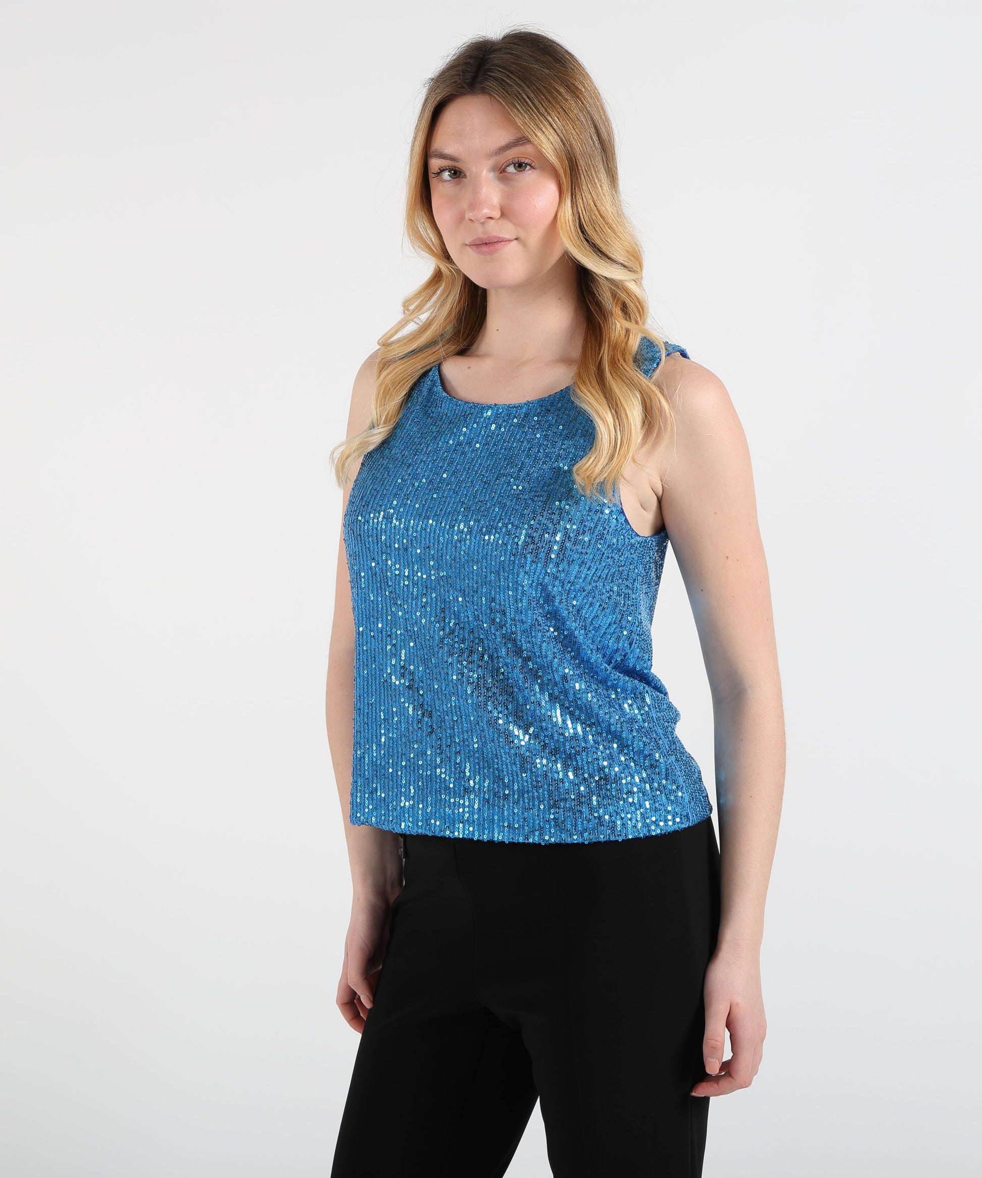 Tops VOLPATO Sequin Crew Neck Tank Top Azzurro | VOLPATO