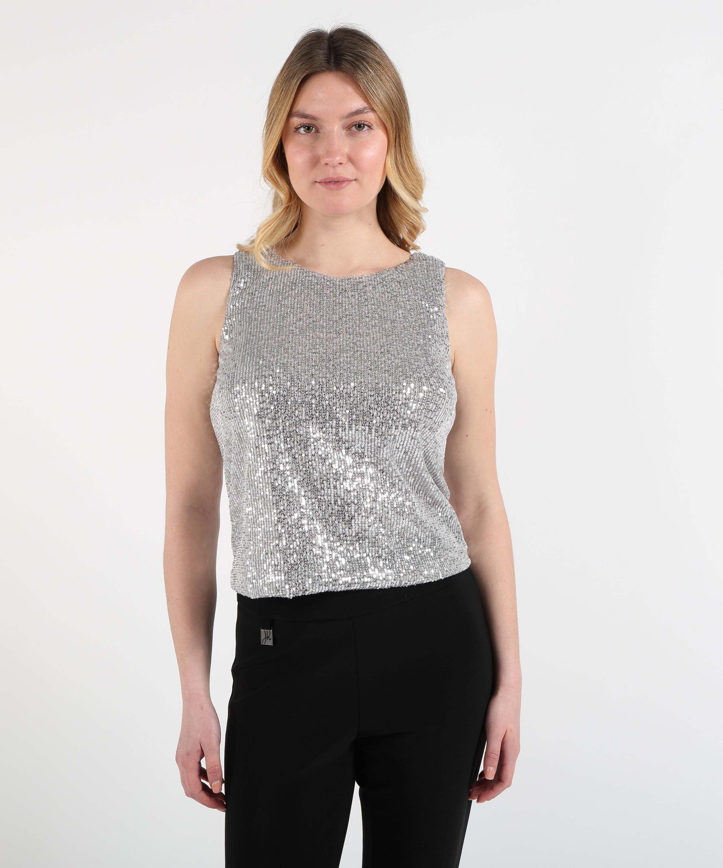 Tops VOLPATO Sequin Crew Neck Tank Top Argento | VOLPATO