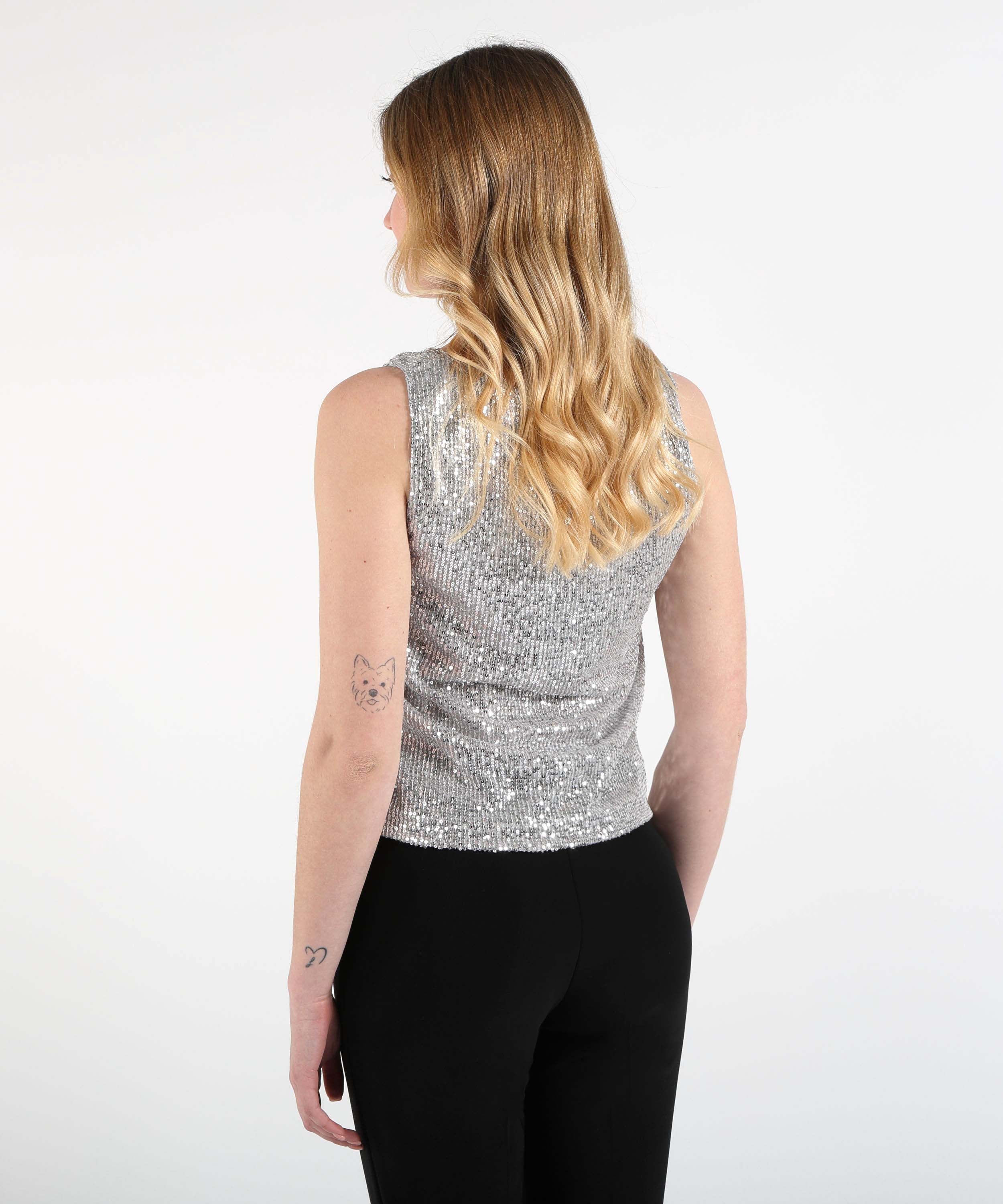 Tops VOLPATO Sequin Crew Neck Tank Top Argento | VOLPATO