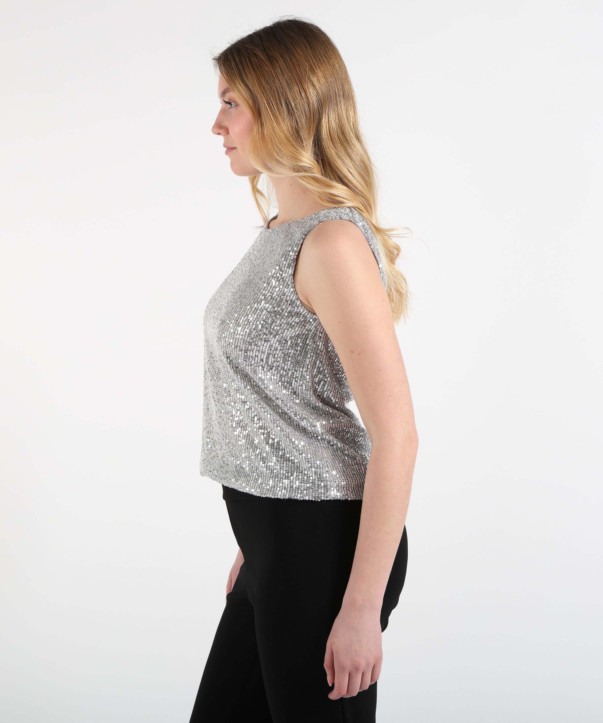 Tops VOLPATO Sequin Crew Neck Tank Top Argento | VOLPATO
