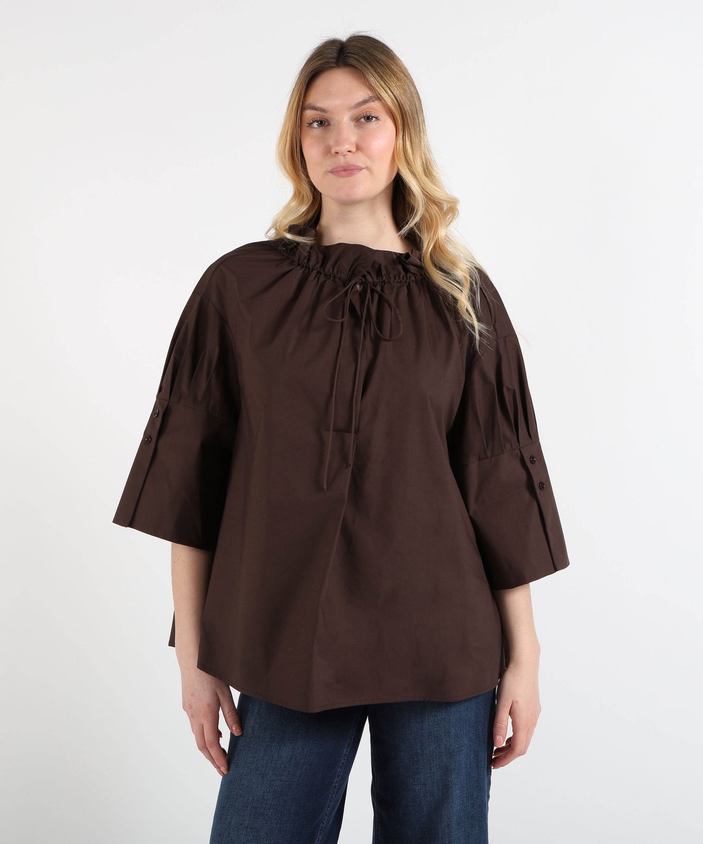 MEIMEI Oversized Shirt with Wide Sleeves and Neck Tie