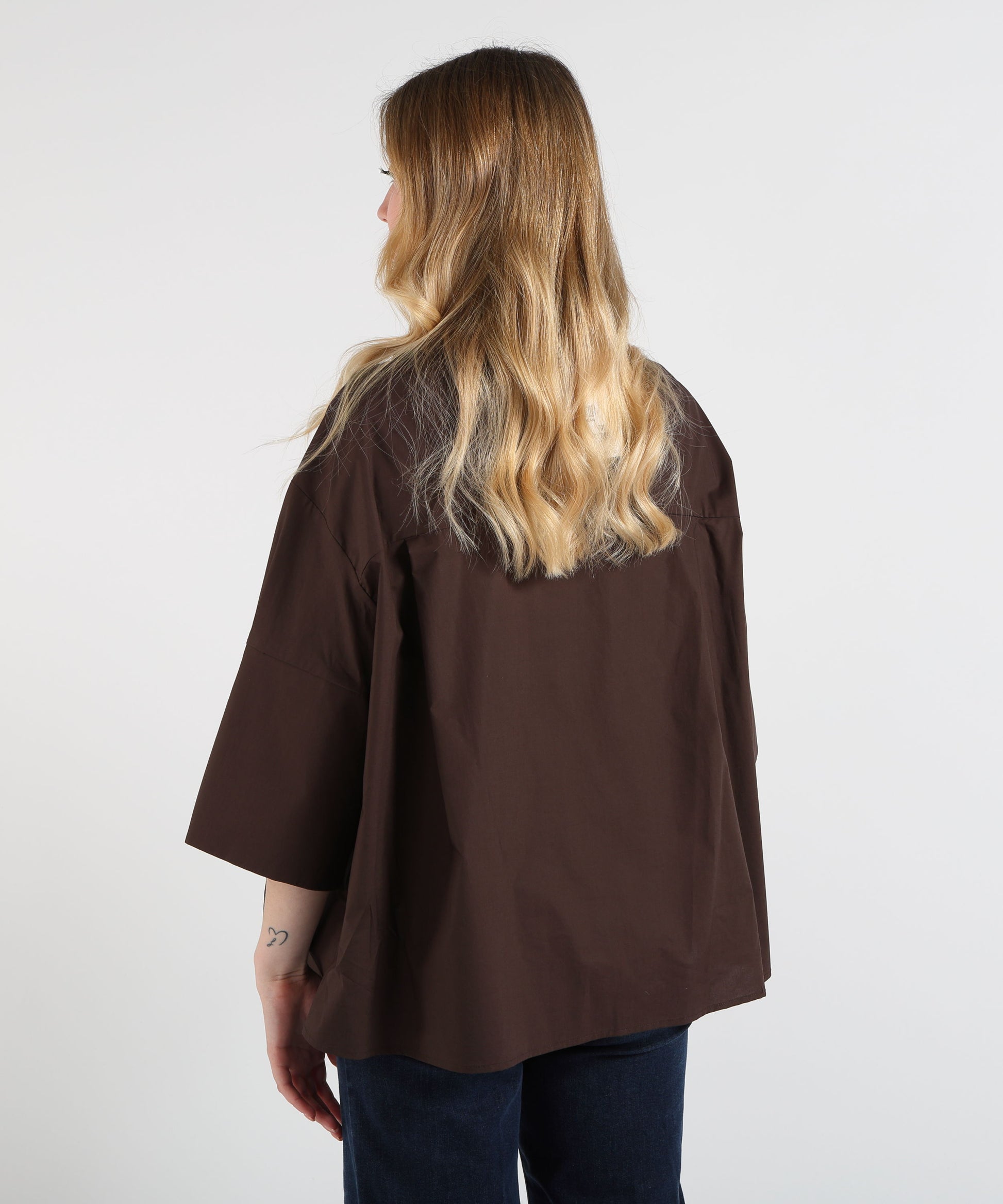 Blouses MEIMEI Oversized Shirt with Wide Sleeves and Neck Tie Marrone | MEIMEI