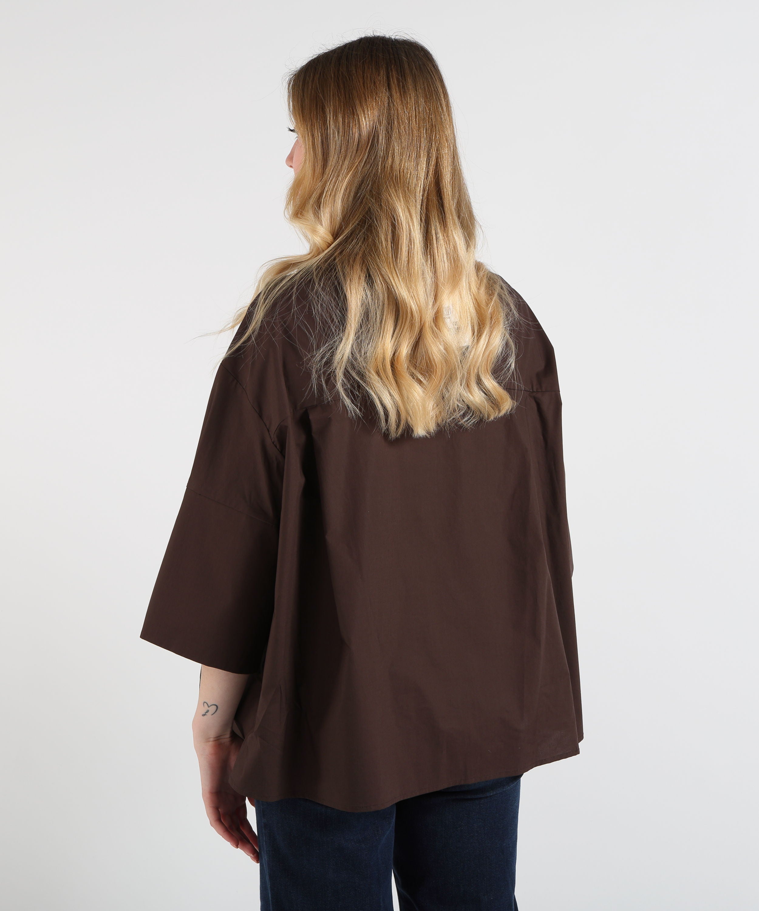 Blouses MEIMEI Oversized Shirt with Wide Sleeves and Neck Tie Marrone | MEIMEI