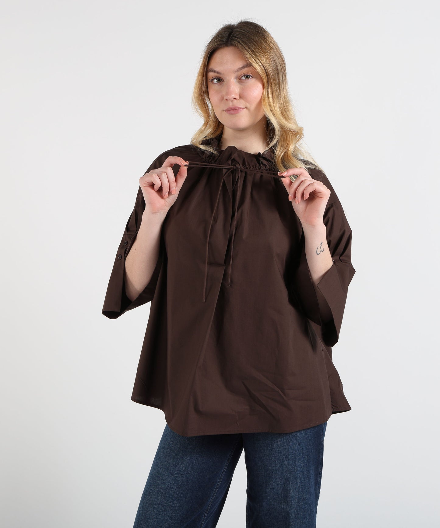MEIMEI Oversized Shirt with Wide Sleeves and Neck Tie