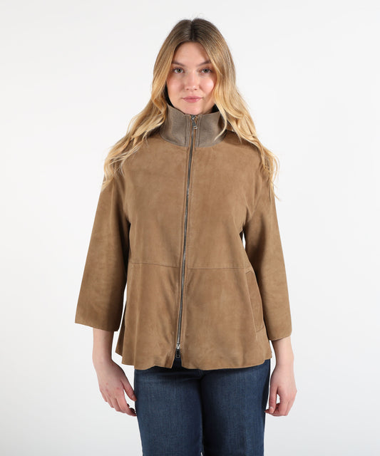 Giacche THE JACKIE LEATHERS Giacca in Pelle Scamosciata con Colletto in Tessuto Vaniglia | THE JACKIE LEATHERS